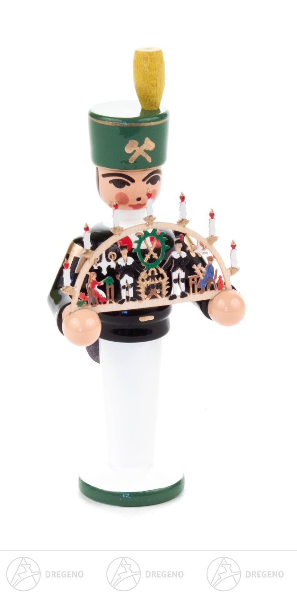 Dregeno Erzgebirge Engelfigur Engel & Bergman Miniatur mit Schwibbogen "Erzgebirge" Höhe ca 7 cm