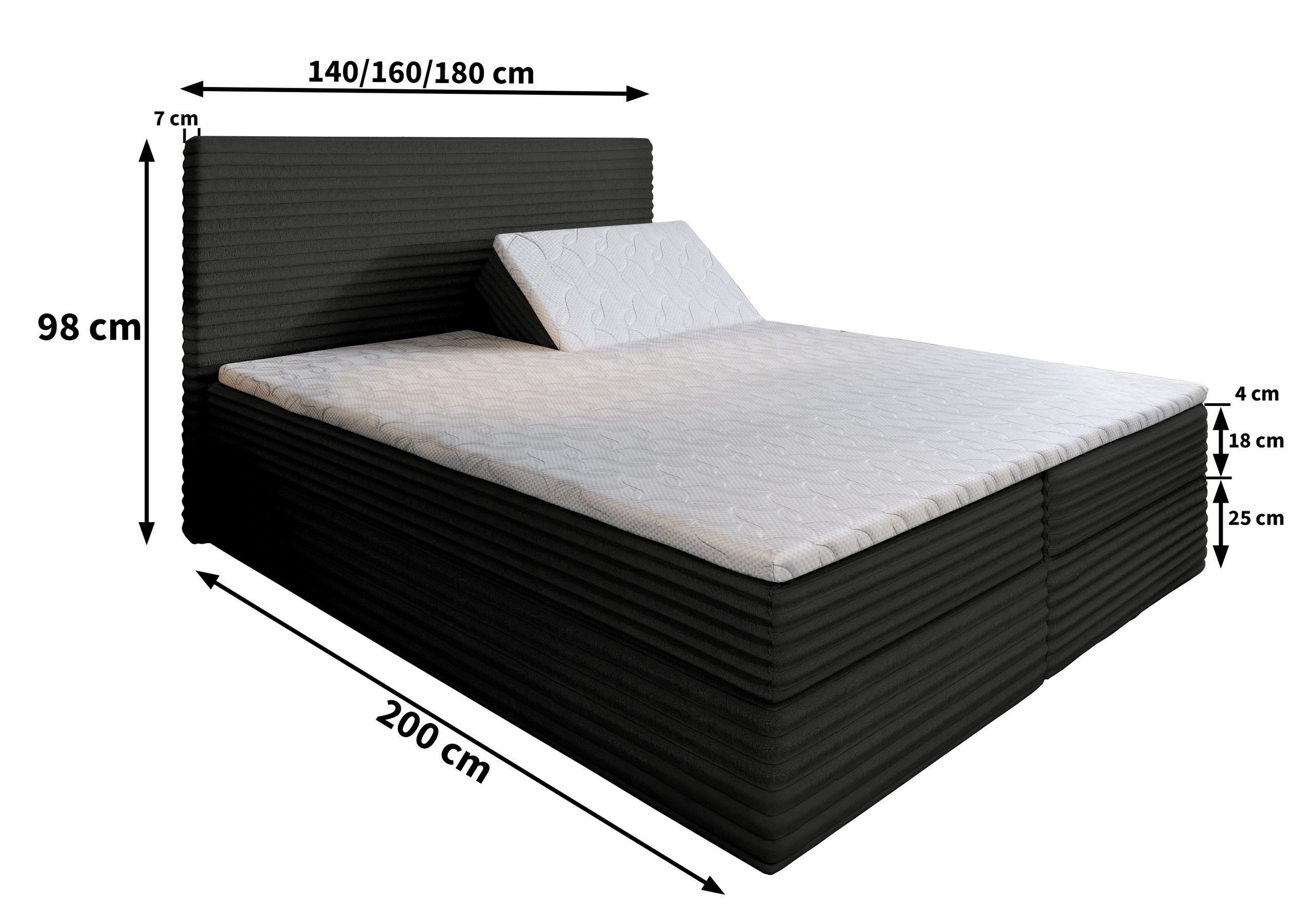 Masseno Boxbett MILARA 140x200 cm mit Bonell Matratze und Topper