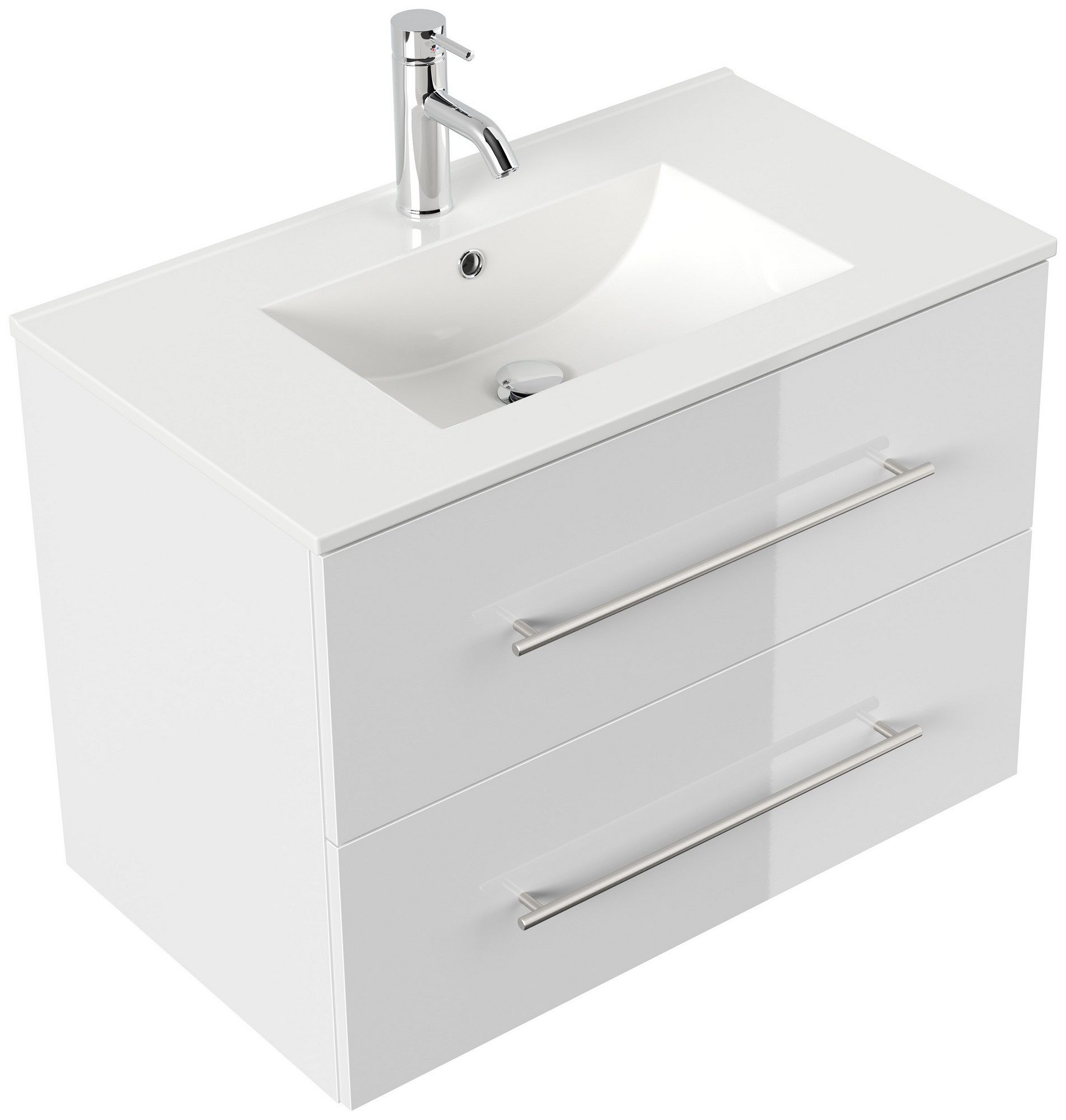 Posseik Badmöbel-Set Badmöbel Waschplatz "Homeline 80" weiß Hochglanz