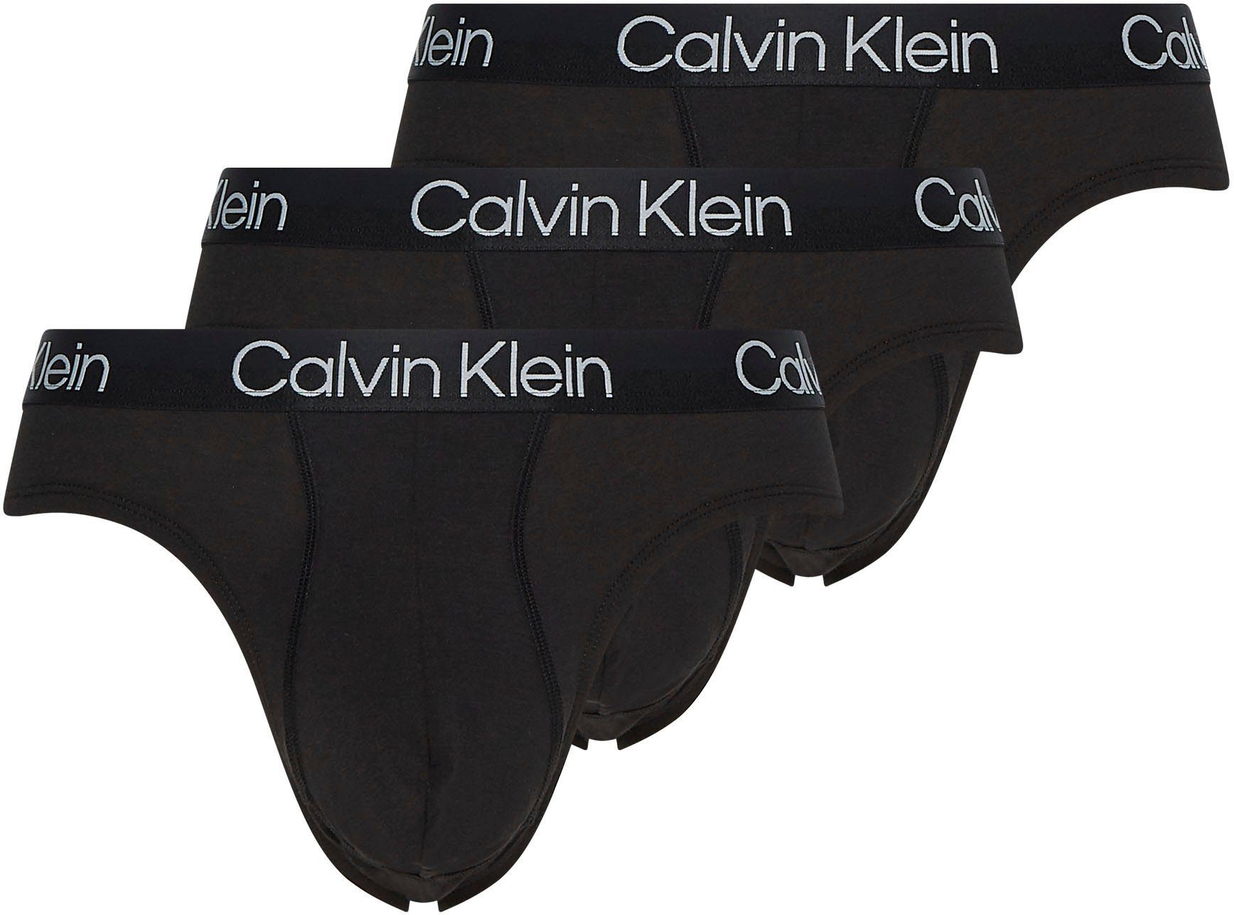 Calvin Klein 3-St) schwarz Logodruck Slip Underwear dem auf Bund (Packung, mit