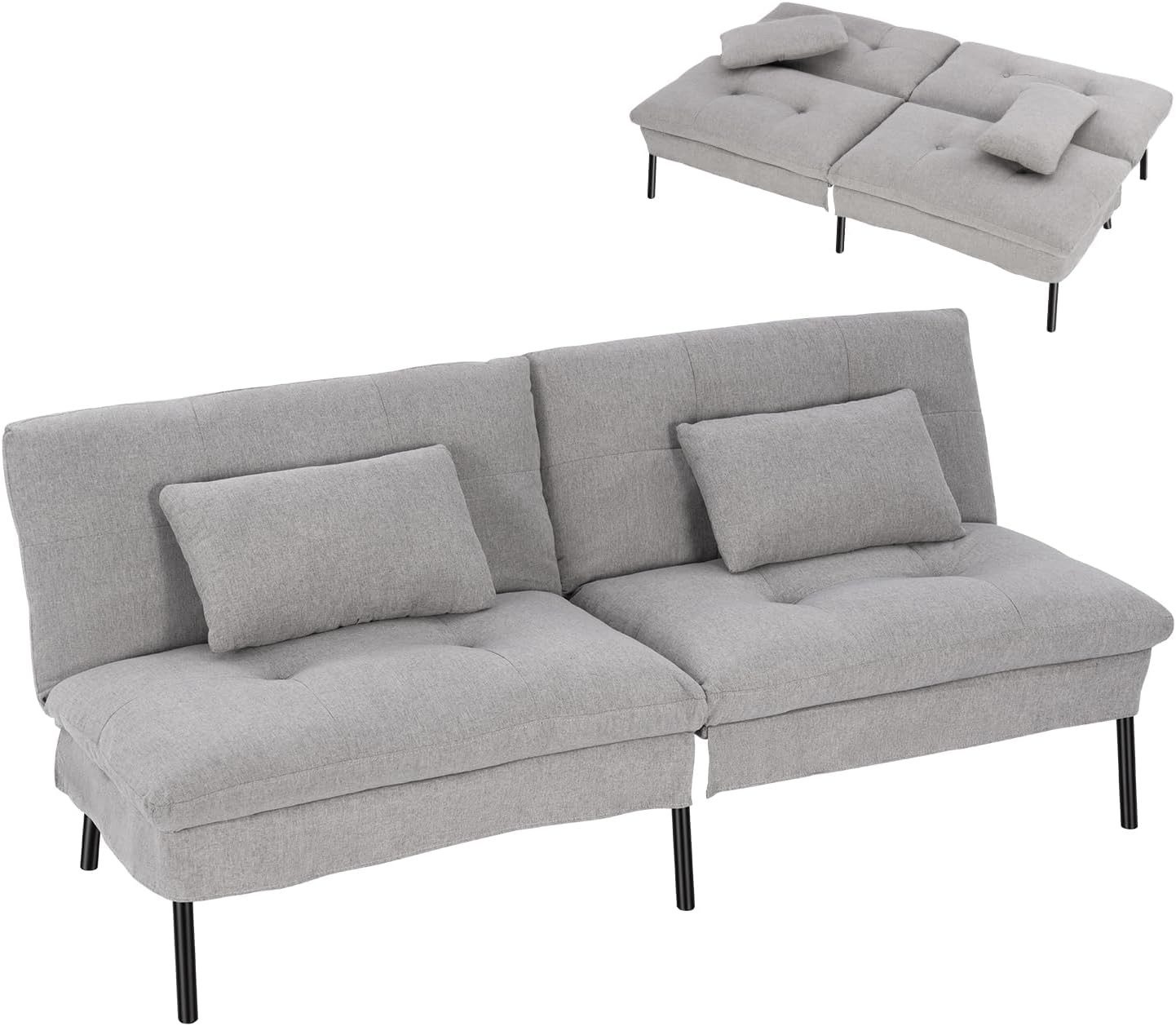 Woltu Schlafsofa, 1 Teile, 2-Sitzer-Schlafsofa rutschfest mit 2 Kissen Verstellbarer Rückenlehne