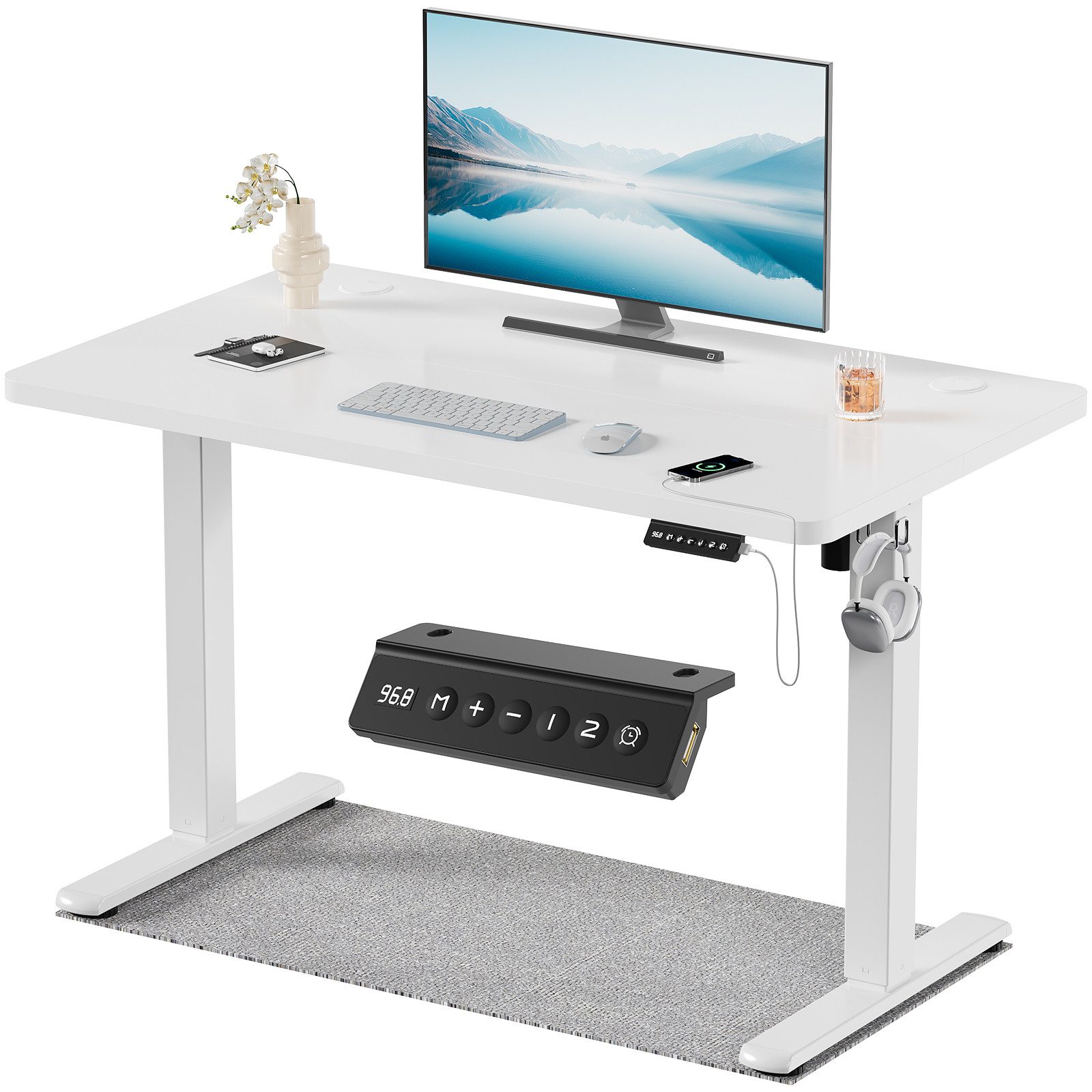 Furnicopia Schreibtisch Höhenverstellbarer mit USB-Ladefunktion und Wecker-Erinnerung (2 Höheneinstellungen 5 Farben und 6 Größen fur eine Vielzahl von Arbeits- und Lernumgebungen)
