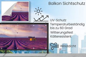 MuchoWow Balkonsichtschutz Lavendel - Heißluftballon - Berg - Lila (1-St) Balkonbanner, Sichtschutz für den Balkon, Robustes und wetterfest