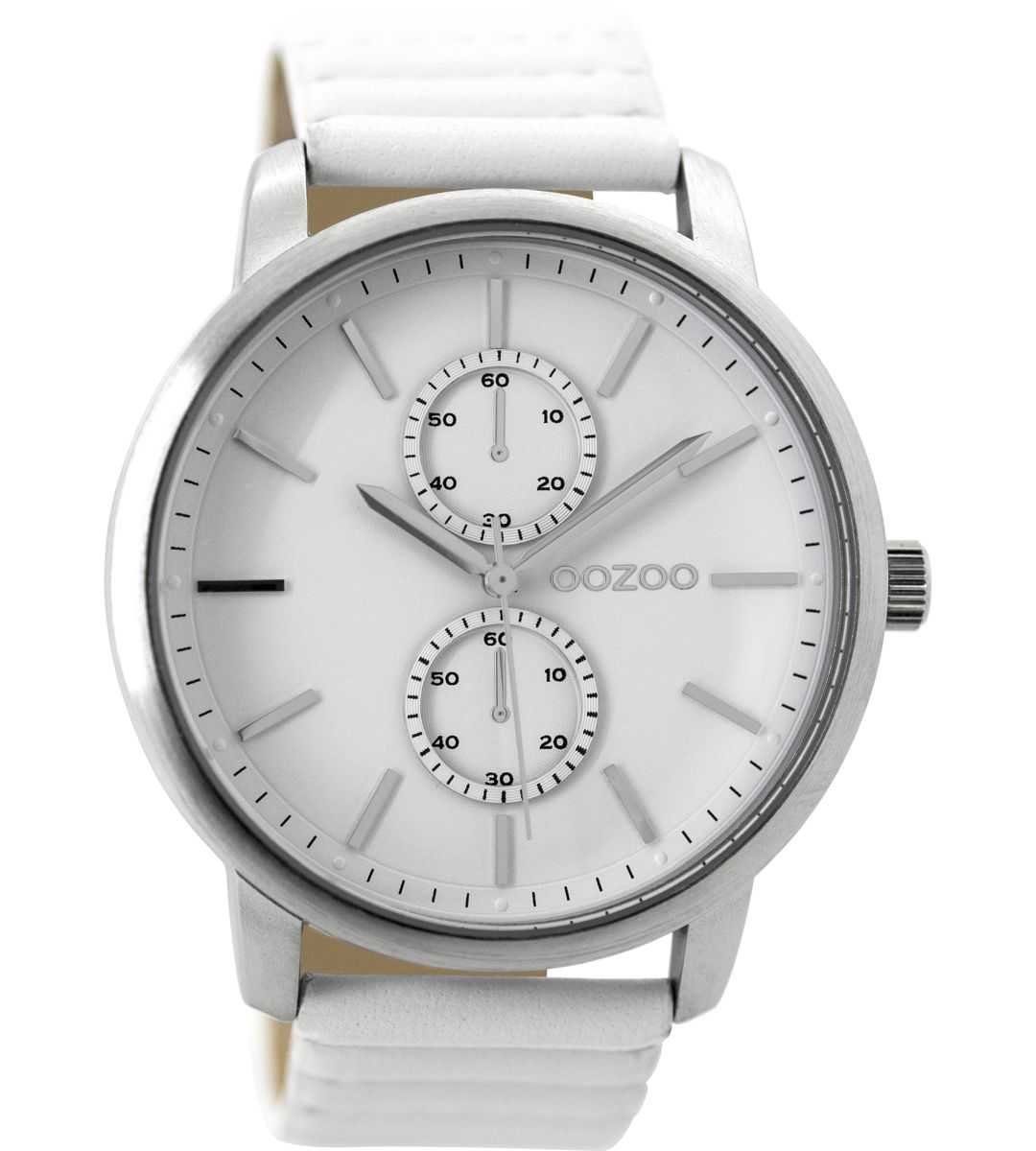 OOZOO Quarzuhr C9450 Herrenuhr Chronolook Weiss Lederband 45 mm | Quarzuhren