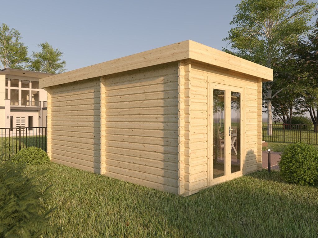 Woodtex Gartenhaus WOODTEX Gartenhaus mit Anbau 44 mm, BxT: 596x298 cm, Holz-Gartenhaus mit Fußboden, wetterfest & witterungsbeständig