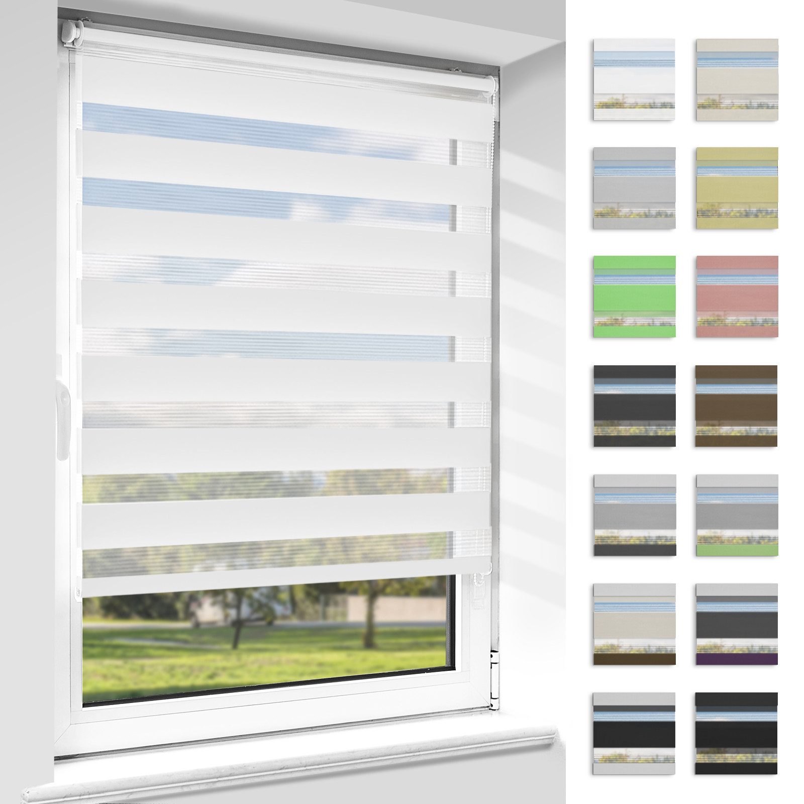 Doppelrollo rollos Ohne Bohren 130cm/150cm, Vkele, freihängend,Blickdicht,Lichtschutz und verspannt, Klemmträger,Klemmfix, rollo für Fesnter und Tür