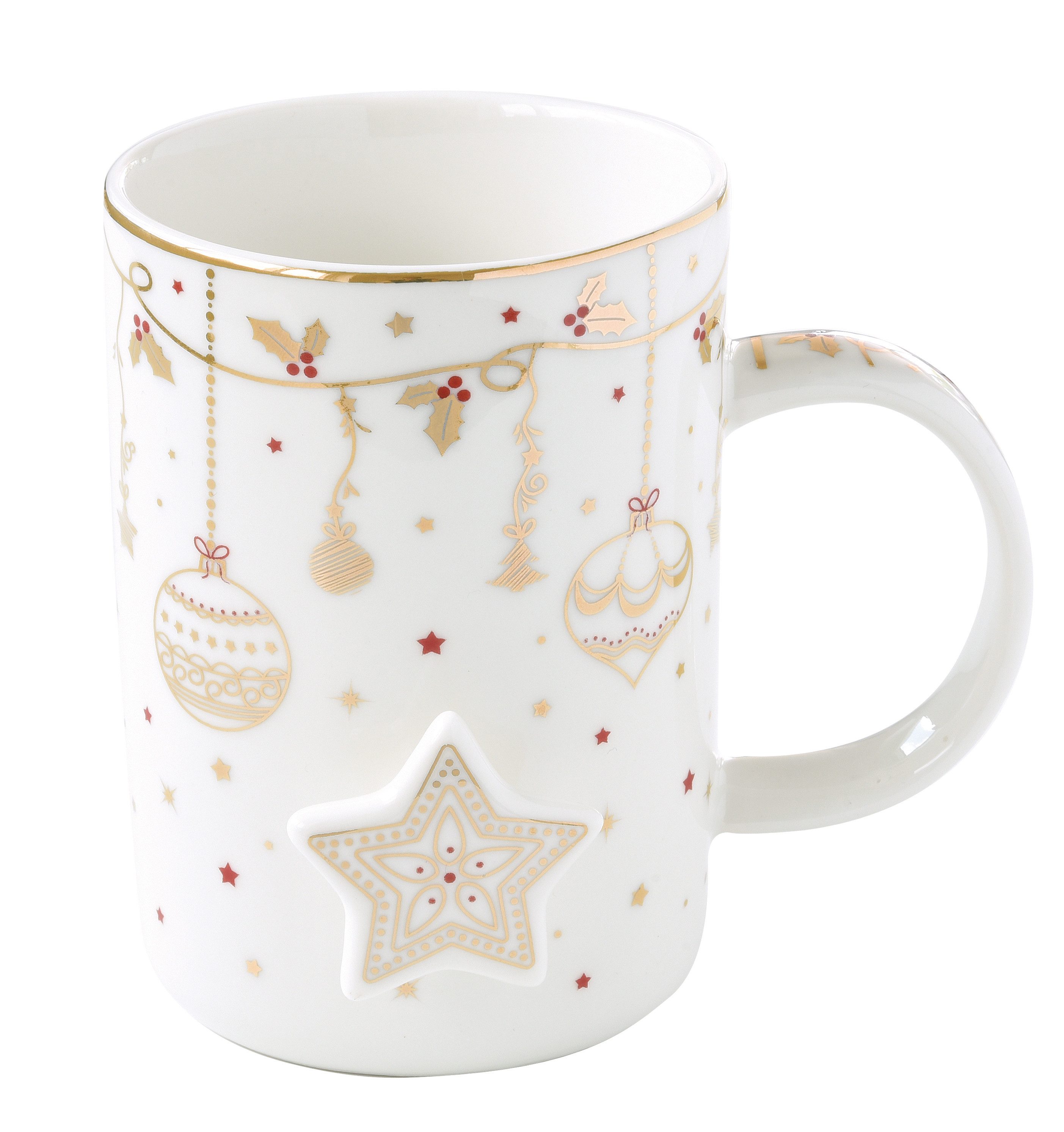 EasyLife Tasse Christmas Lights, Porzellan, Handwäsche, Weiß, Motiv: Weihnachten