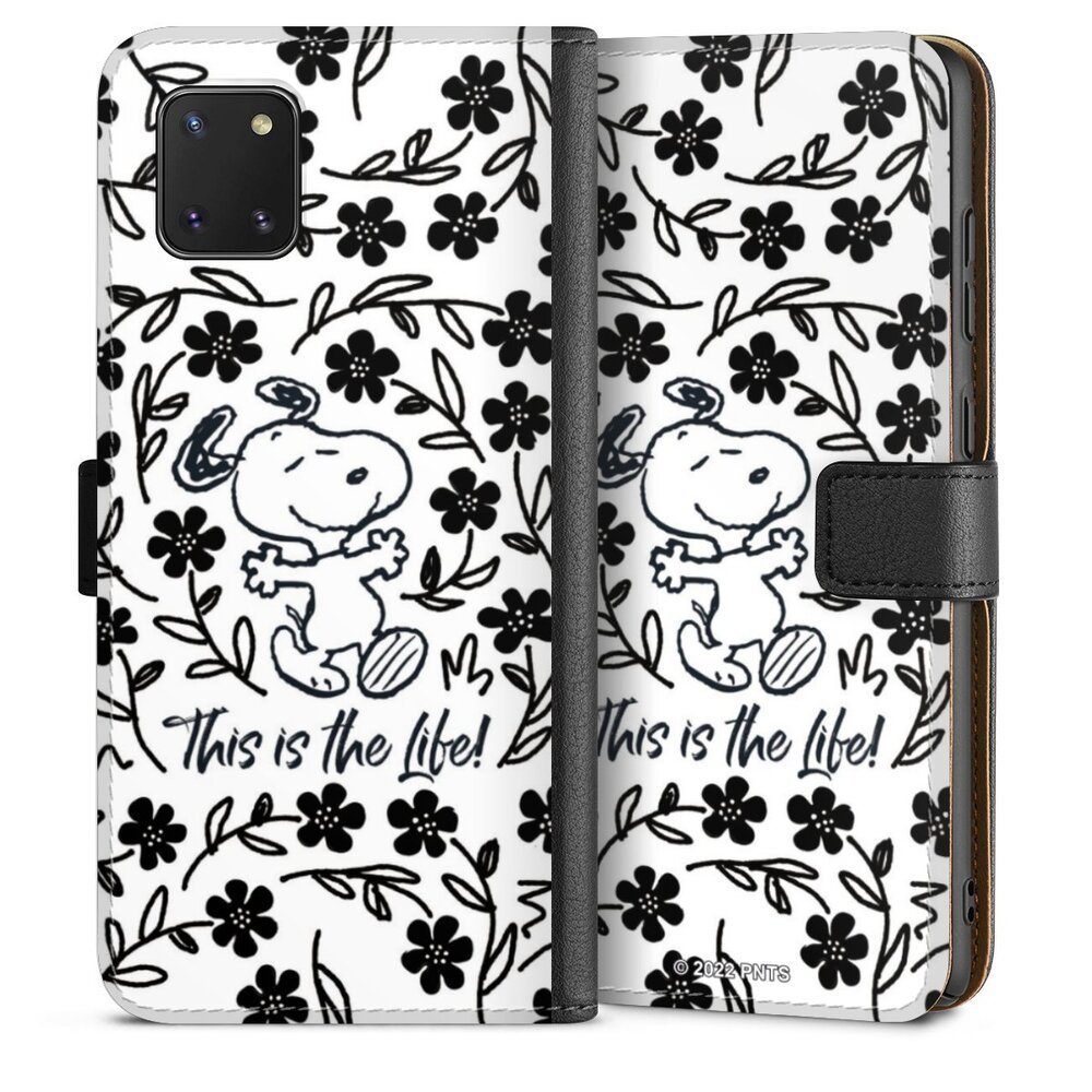 DeinDesign Handyhülle Peanuts Blumen Snoopy Snoopy Black and White This Is The Life, Samsung Galaxy Note 10 lite Hülle Handy Flip Case Wallet Cover