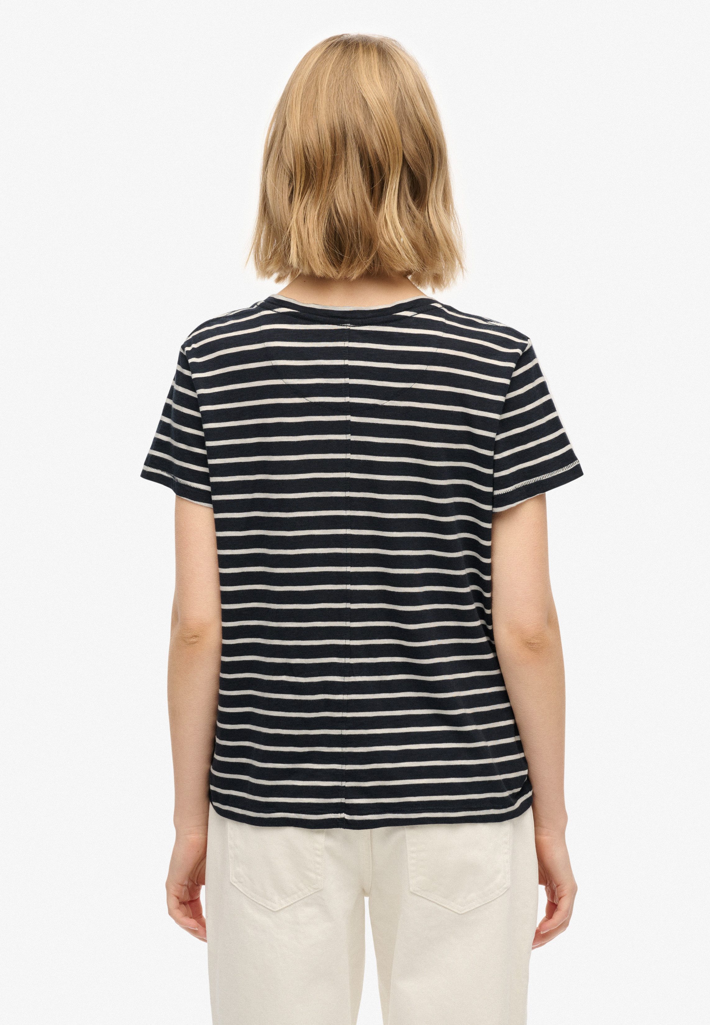 Superdry T-Shirt STUDIOS SLUB EMB VEE TEE Baumwollmischung, relaxed fit