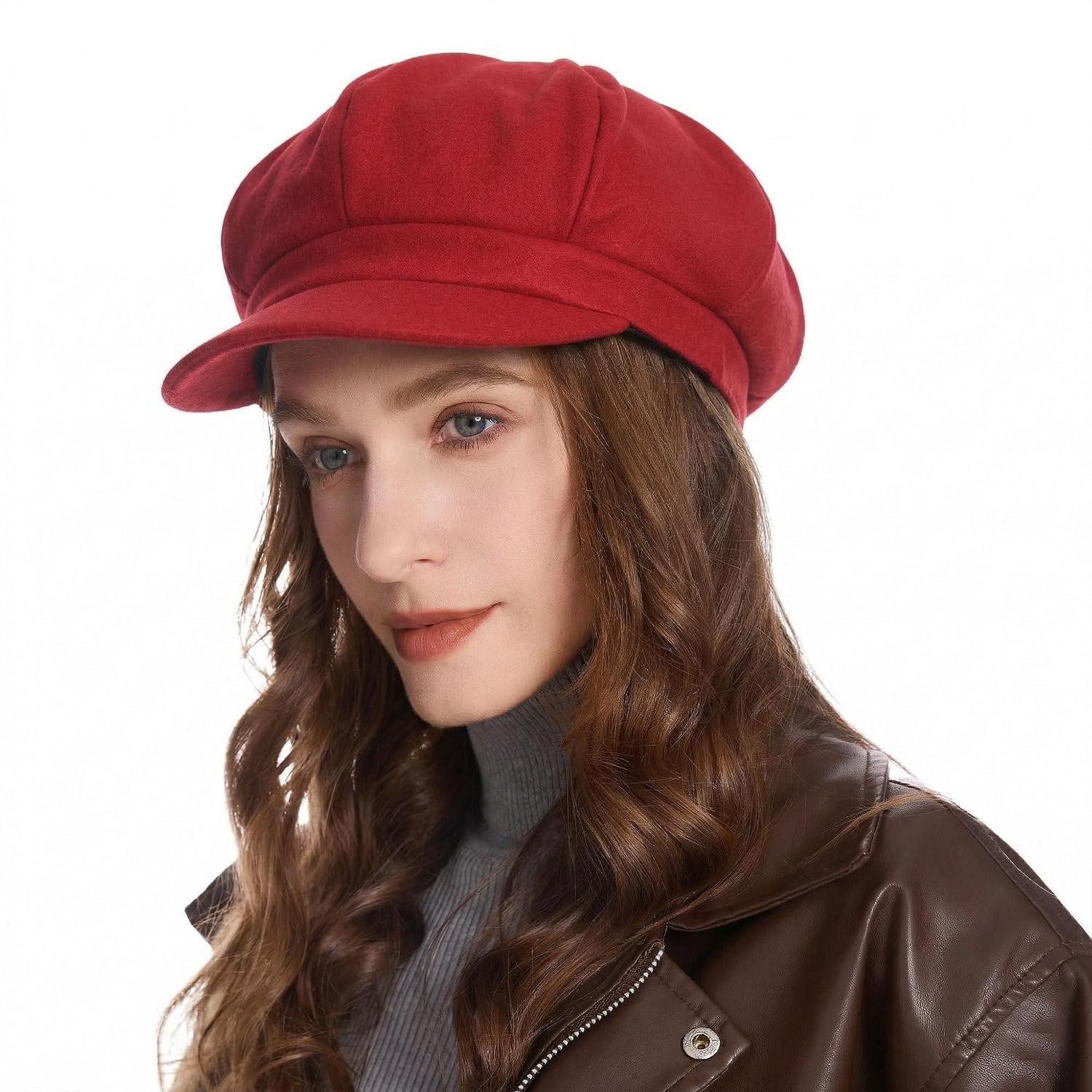 LuxusKollektion Schirmmütze Ballonkappe Damen Rot Wolle (1-St)