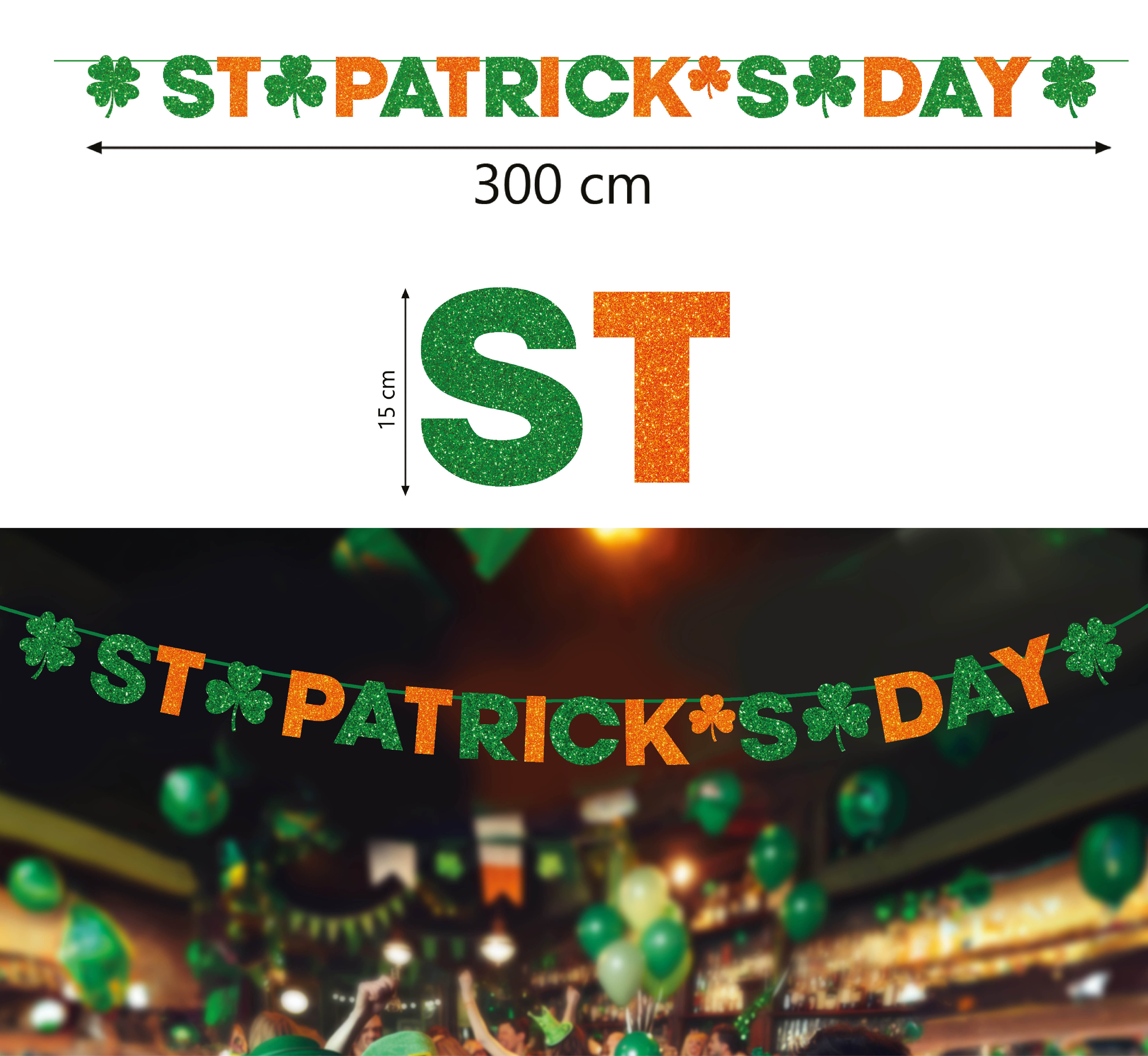 Fiestas Guirca Kostüm, St Patricks Feier Girlande Kleeblatt Dekoration Grün Orange Glücksta