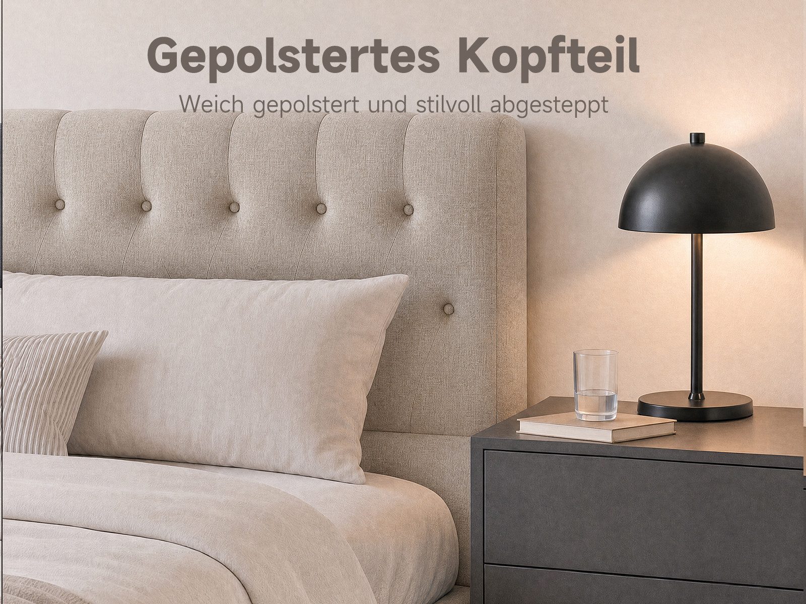 V6 Boxspringbett 211 Polsterbett bis 200x200 cm, Gestepptes Kopfteil, Ohne Matratze – Bild 4 von 5