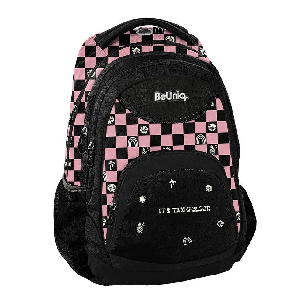 PASO Schulrucksack, Gitter – Schulrucksack Jugendliche – Schwarz, Rosa