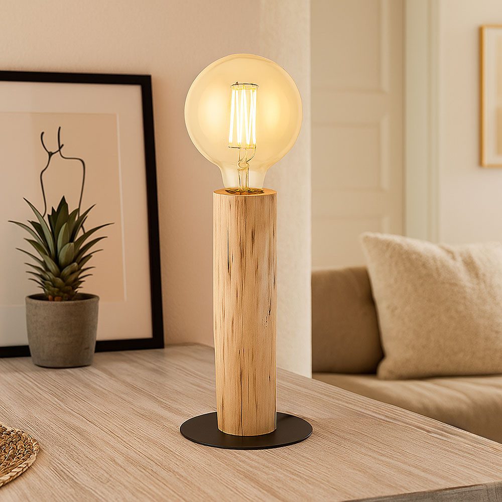 GLOBO LIGHTING LED Tischleuchte, Leuchtmittel inklusive, Warmweiß, LED Tischlampe Holzleuchte natur Vintage Wohnzimmerlampe