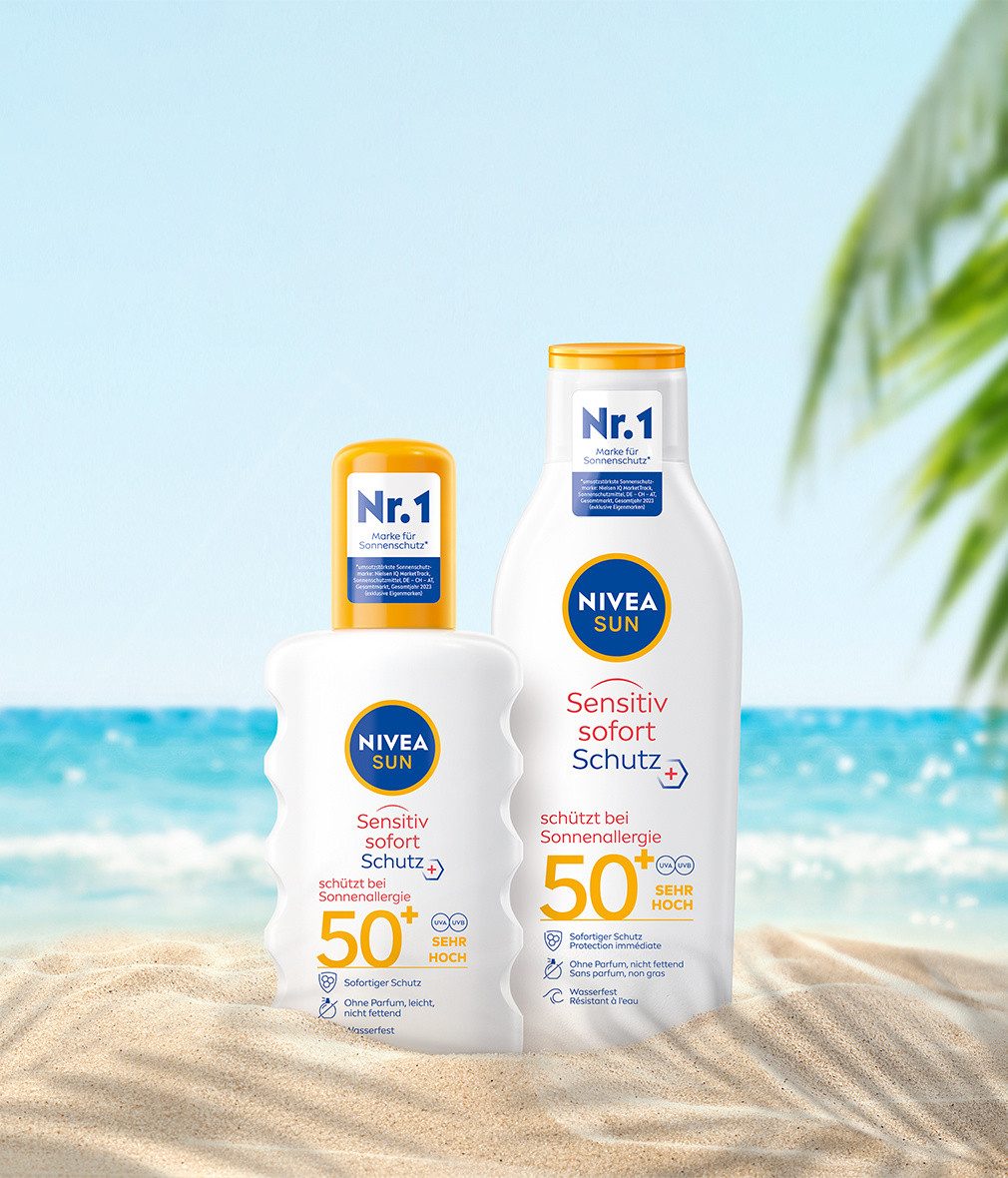 Nivea Sun Sonnenschutzspray SUN Sensitiv sofort Schutz Anti Sonnenallergie Spray LSF 50+ 200ml, Aktive Inhaltsstoffe: Aloe Vera, Licorice Extract, Bio Aloe Vera