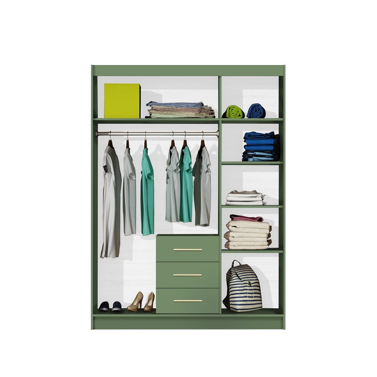 Compleo Kleiderschrank mit goldfarbenen Elementen und Kleiderstange ALEX II modische geräumige Garderobe