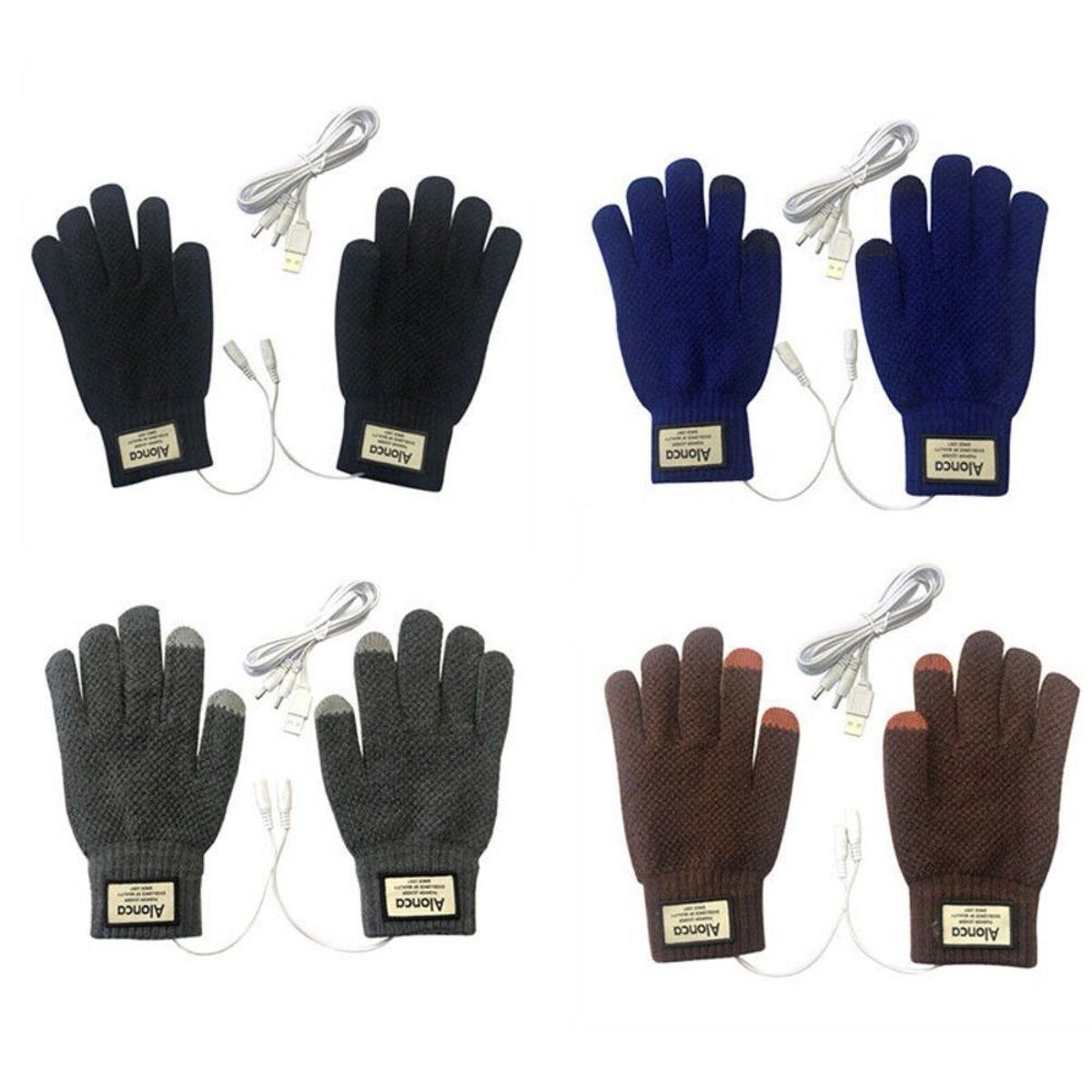 Lederhandschuhe Winter-Arbeitshandschuhe Sporthandschuhe Strickhandschuhe USB-wiederaufladbare braun AUKUU