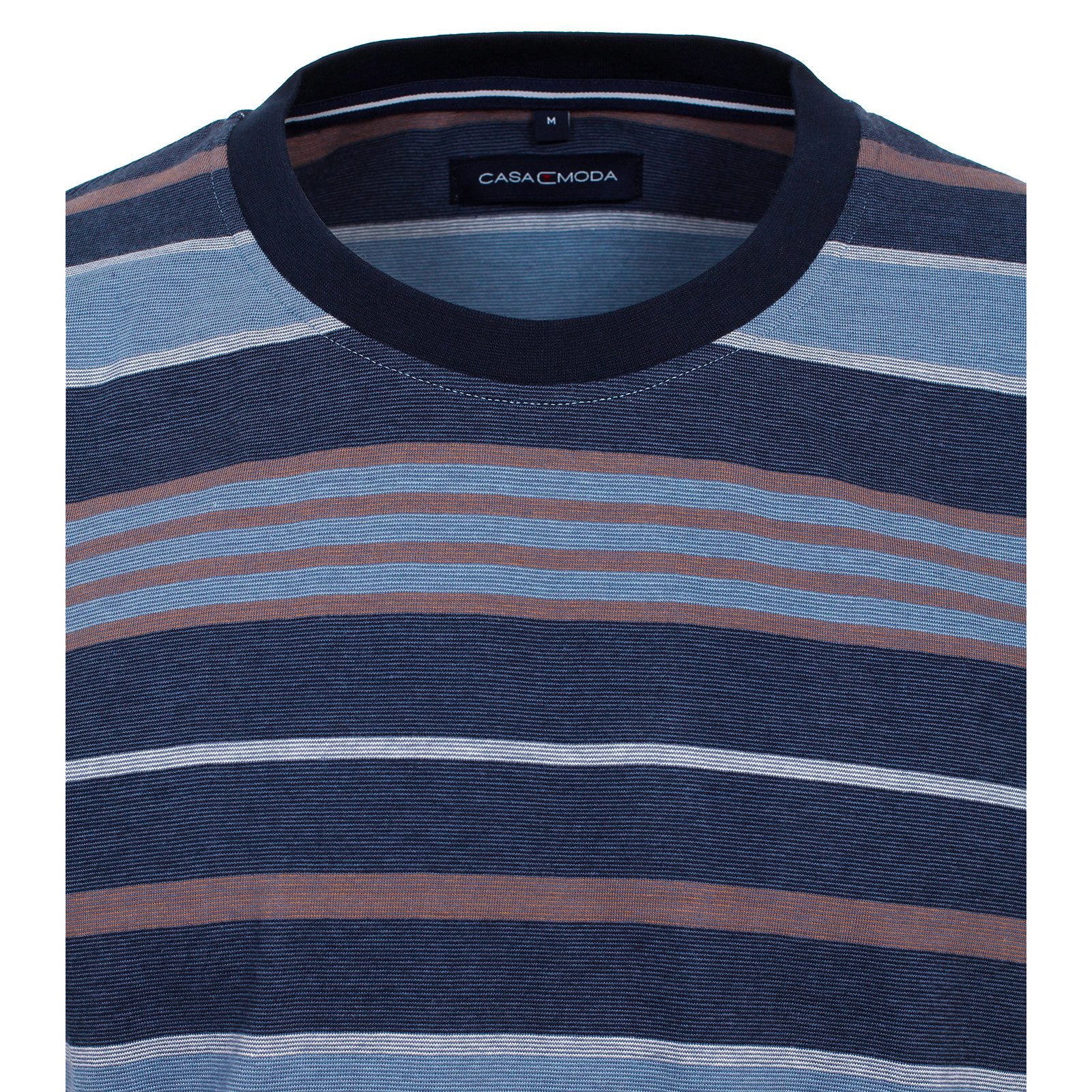 CASAMODA Rundhalsshirt CasaModa XXL T-Shirt blau-braun Melangestreifen