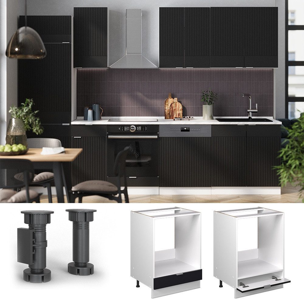 Vicco Herdumbauschrank Fame-Line, Schwarz gestreift/Weiß, 60 cm ohne Arbeitsplatte (1-St) – Bild 4 von 5