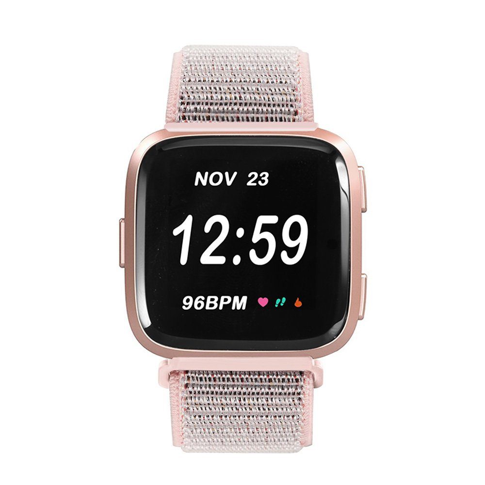 Versa/ versa Nylonbänder Fitbit Watch lite, Smartwatch-Armband 2/ Armband, Band, kompatibel (Schwarz/rosa) KINSI Uhrenarmband, mit Band,