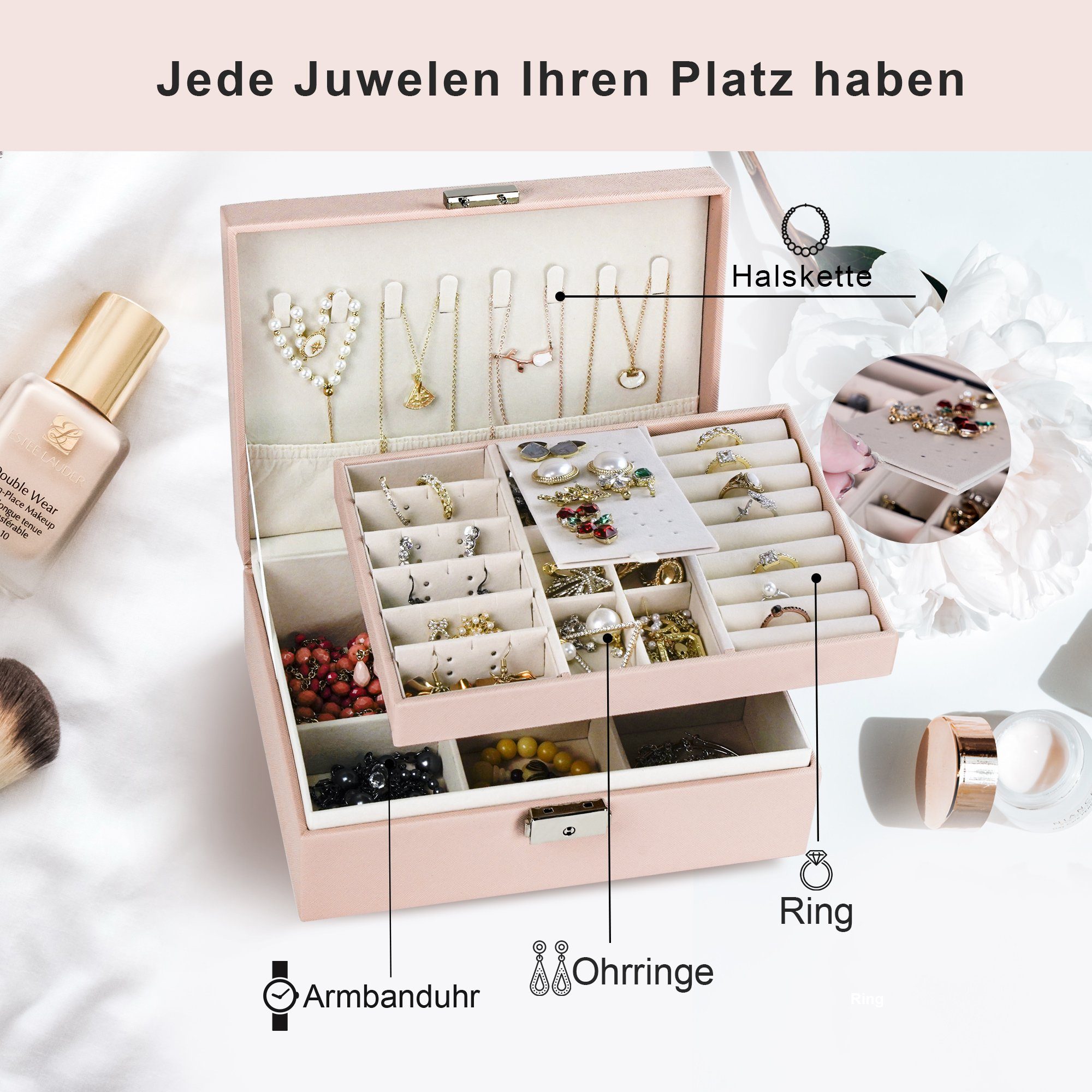 AdelDream Schmuckkasten Schmuckkästchen Damen Mädchen Schmuckaufbewahrung