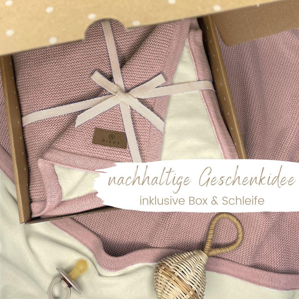 Babydecke Winterdecke Neugeborene Altrosa, Grau Baumwolle/Velours OEKO-TEX®, DIKOS, PREMIUM Baby Kinderwagendecke Winter, mit Bordüre, warm, kuschelweich