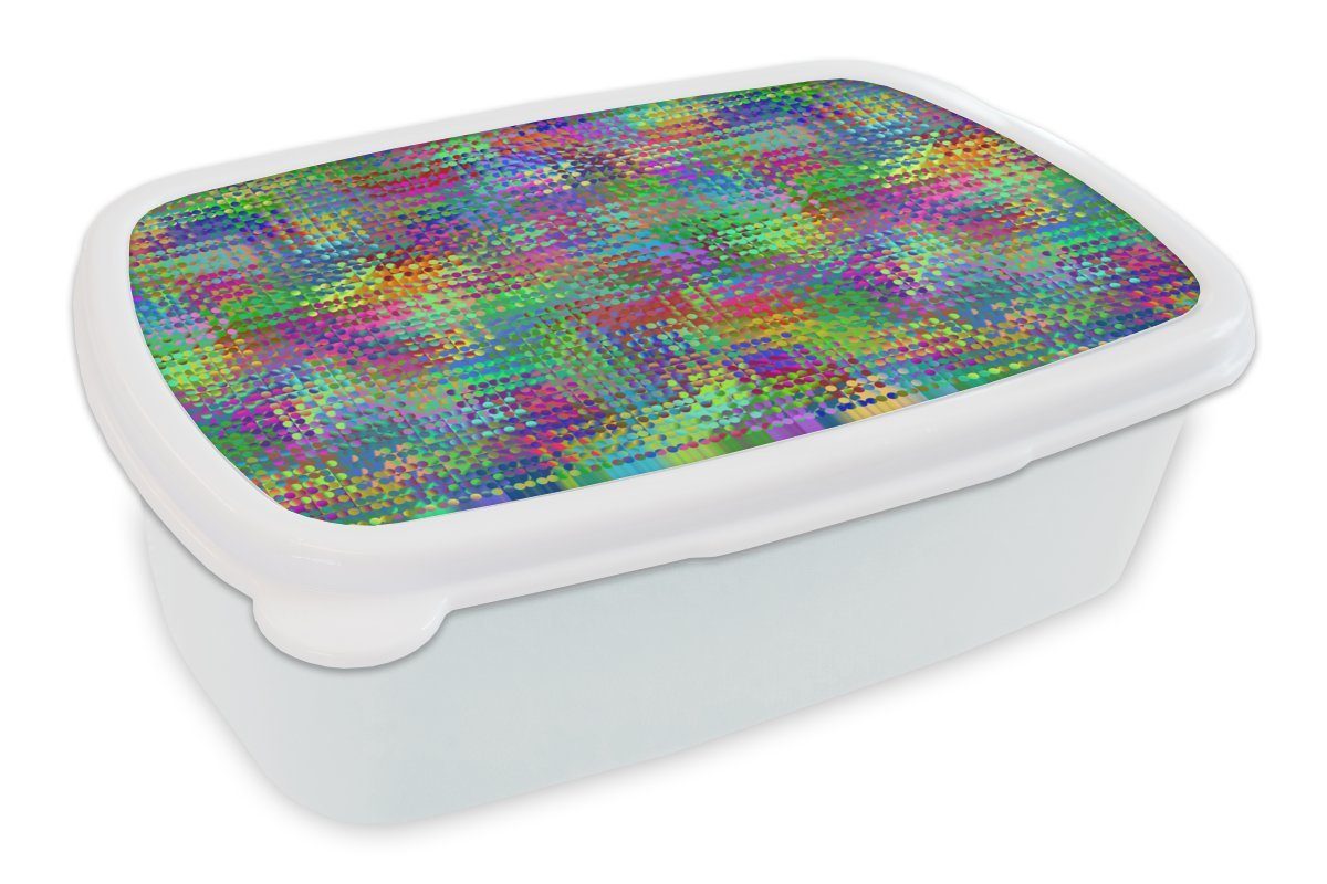 MuchoWow Lunchbox Psychedelisch - Muster - Regenbogen, Kunststoff, (2-tlg), Brotbox für Kinder und Erwachsene, Brotdose, für Jungs und Mädchen weiß
