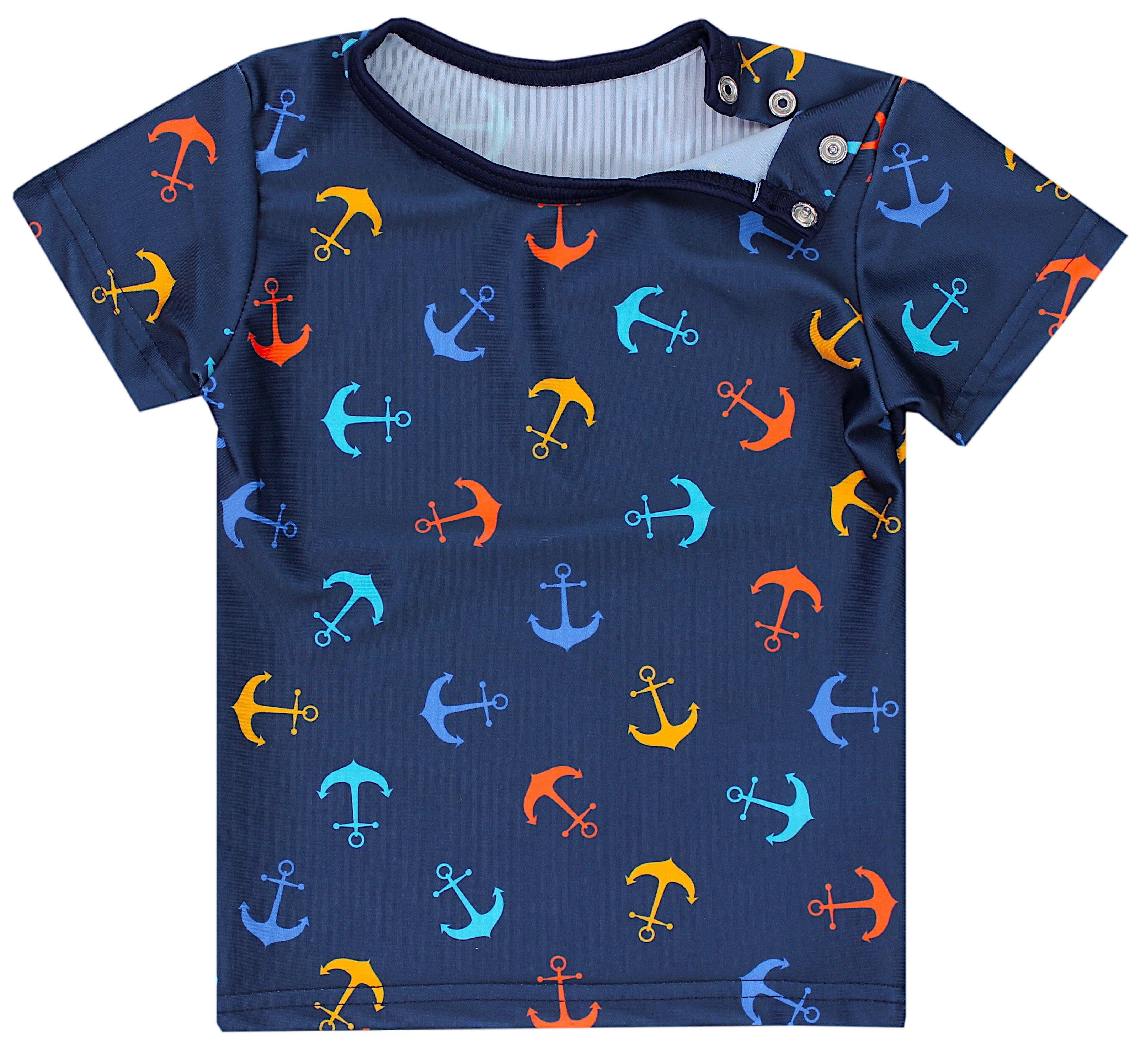 Aquarti Badeanzug Baby Jungen Zweiteiliger UV-Schutz Anker Blau Badehose / T-Shirt Kinder Orange Dunkelblau Badeanzug