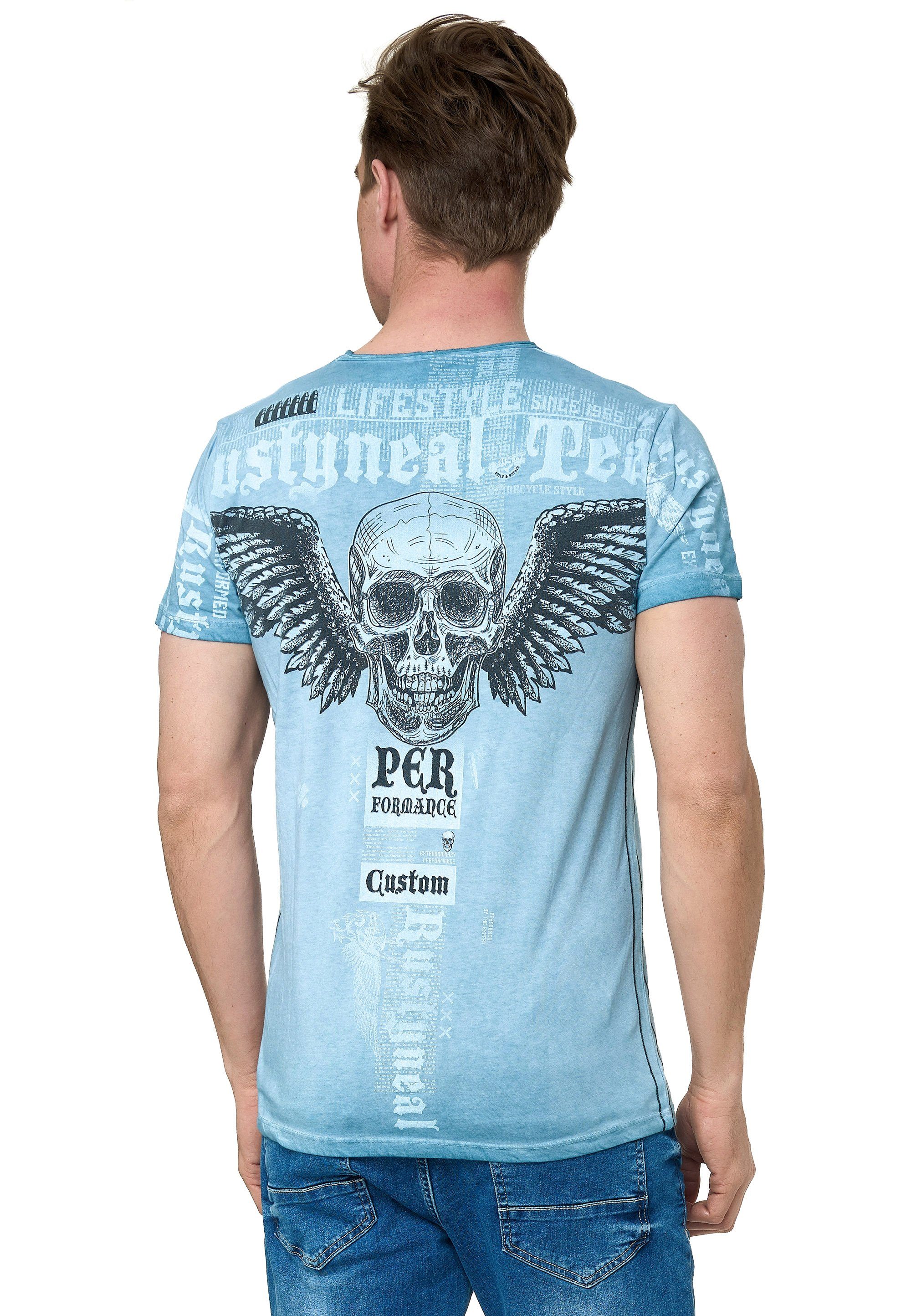 Rusty Neal T-Shirt mit coolem Allover-Print petrol