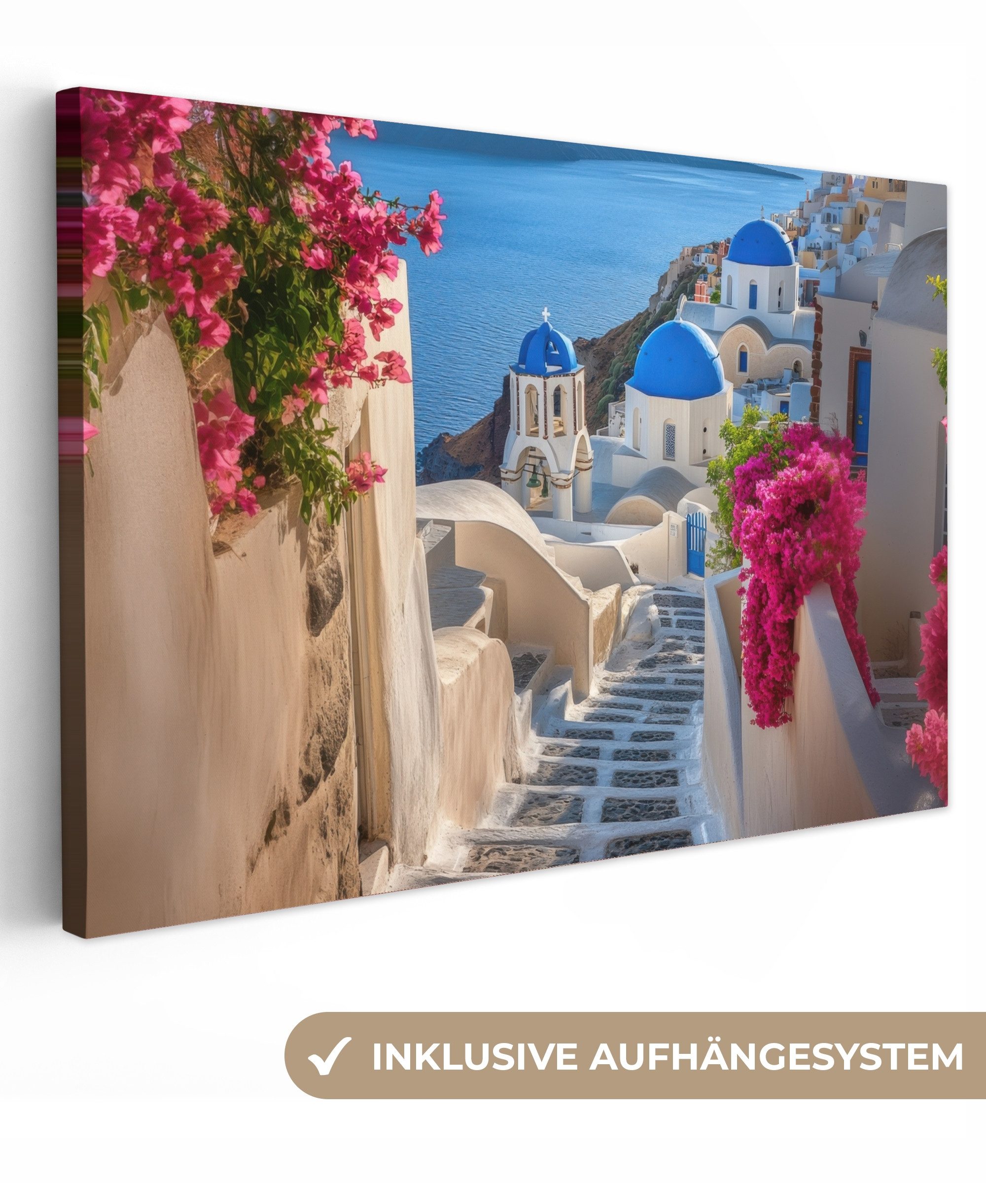 OneMillionCanvasses® Leinwandbild Santorin - Blumen - Griechenland, Fotodru günstig online kaufen