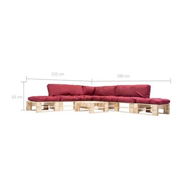 vidaXL Gartenlounge-Set 6-tlg. Paletten-Lounge-Set mit Kissen in Rot Holz, (6-tlg)