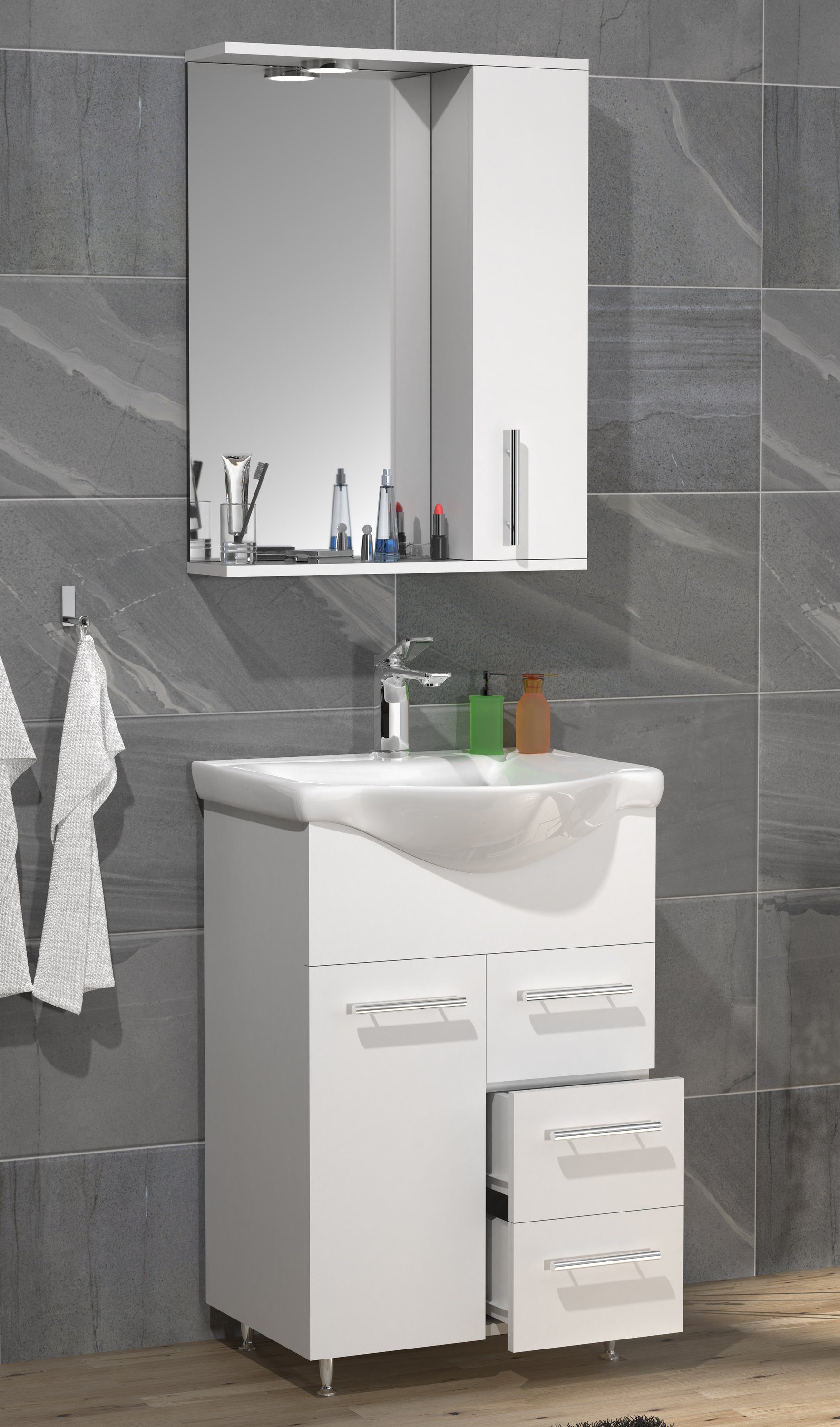 VCM Waschtisch 3-tlg. Waschplatz Waschtisch Schubladen Lisalo L