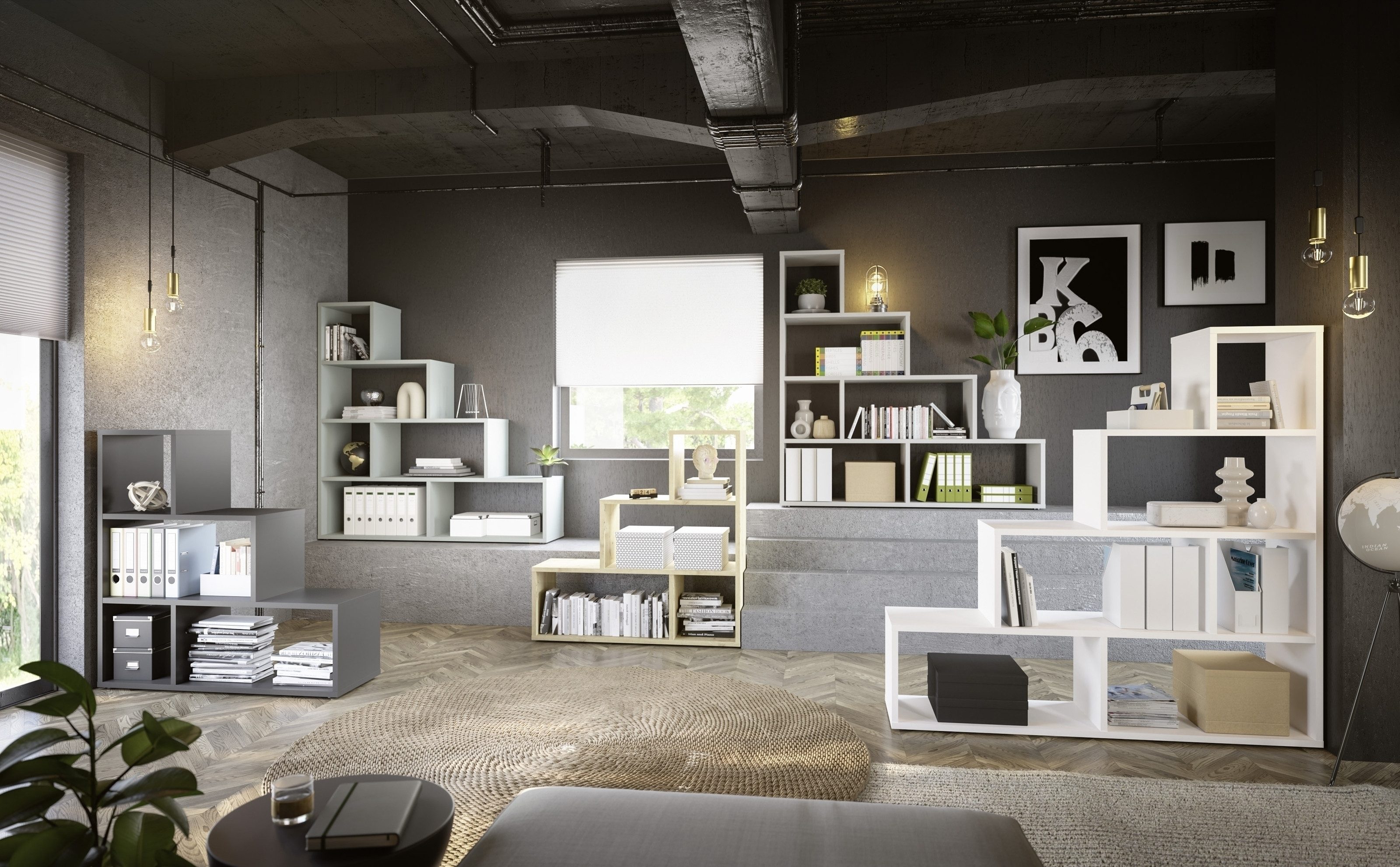 freiraum Stufenregal Partition, 4 Fächer, asteiche (artisan) - 120x122x40 (BxHxT)