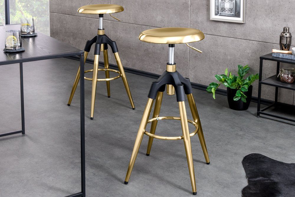 riess-ambiente Barhocker INDUSTRIAL gold / schwarz (Einzelartikel, 1 St), Küche · Metall · höhenverstellbar · drehbar · rund · Industrial Design