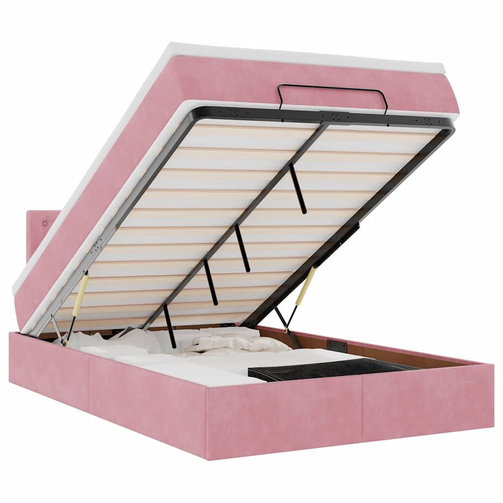 vidaXL Bett Ottoman-Bett mit Matratze & LEDs Rosa 120x200 cm Samt
