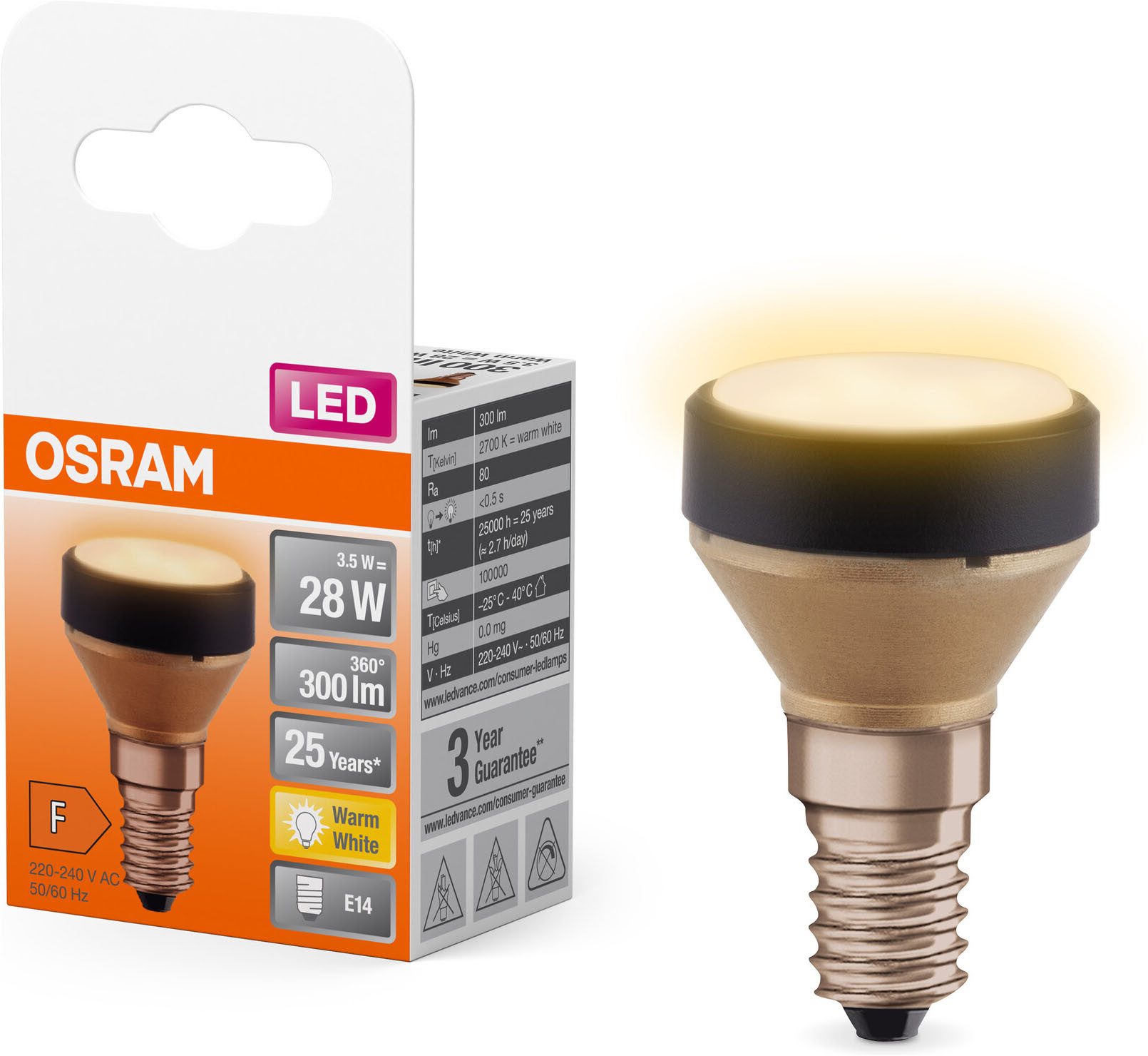Ledvance LED-Leuchtmittel LED STAR Flat Flat Frosted 28, E14, 1 St., Warmweiß