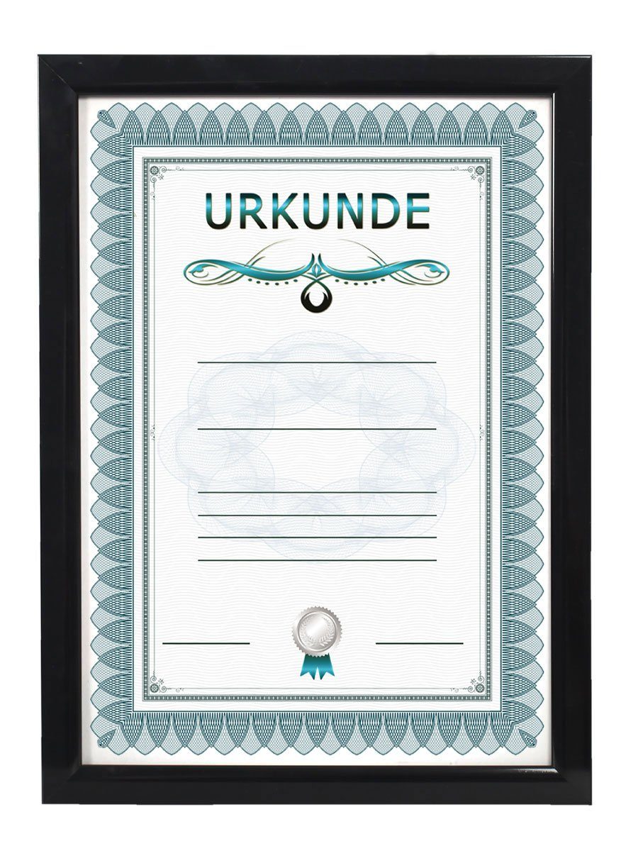 A4 Fo Urkunde 21x29,7 IDEAL TREND Dokument Bilderrahmen in DIN Schwarz Bilderrahmen Silber Weiß