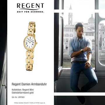 Regent Quarzuhr Regent Damen-Armbanduhr gold Analog F-969, Damen Armbanduhr oval, klein (ca. 19x16mm), Edelstahl, goldarmband