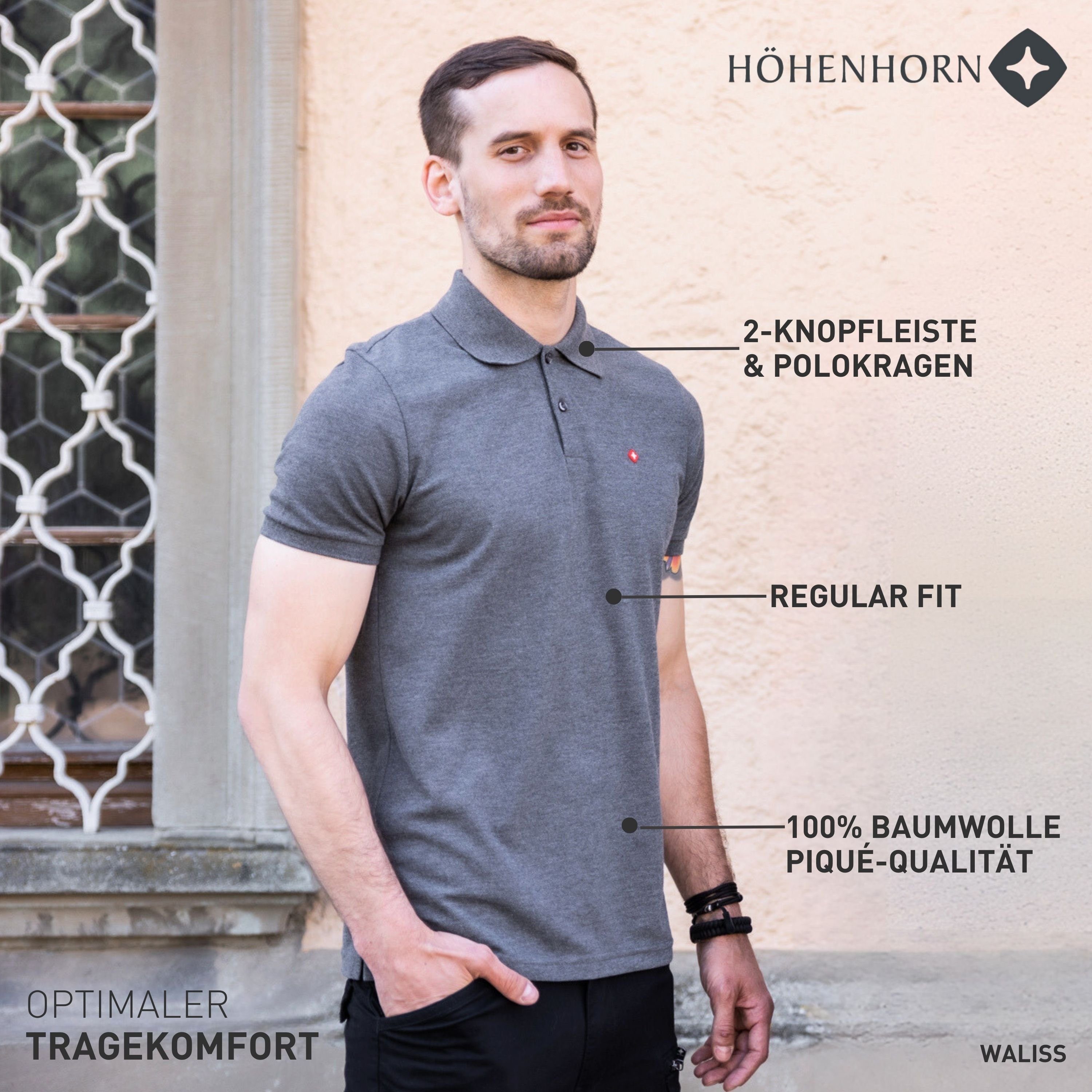 Höhenhorn Poloshirt Waliss Herren Shirt Polohemd für Männer Regular Fit aus Baumwolle Hautfreundlich, Atmungsaktiv, Pflegeleicht
