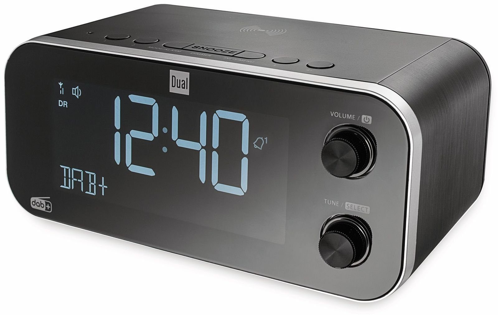 Dual Funk-Radiowecker CR30 Radiowecker DAB+, UKW, AUX, Wecker Funkuhr Digital mit Licht Weckfunktion, Schwarz, ohne Ticken, alle Räume, Radio Induktives Laden