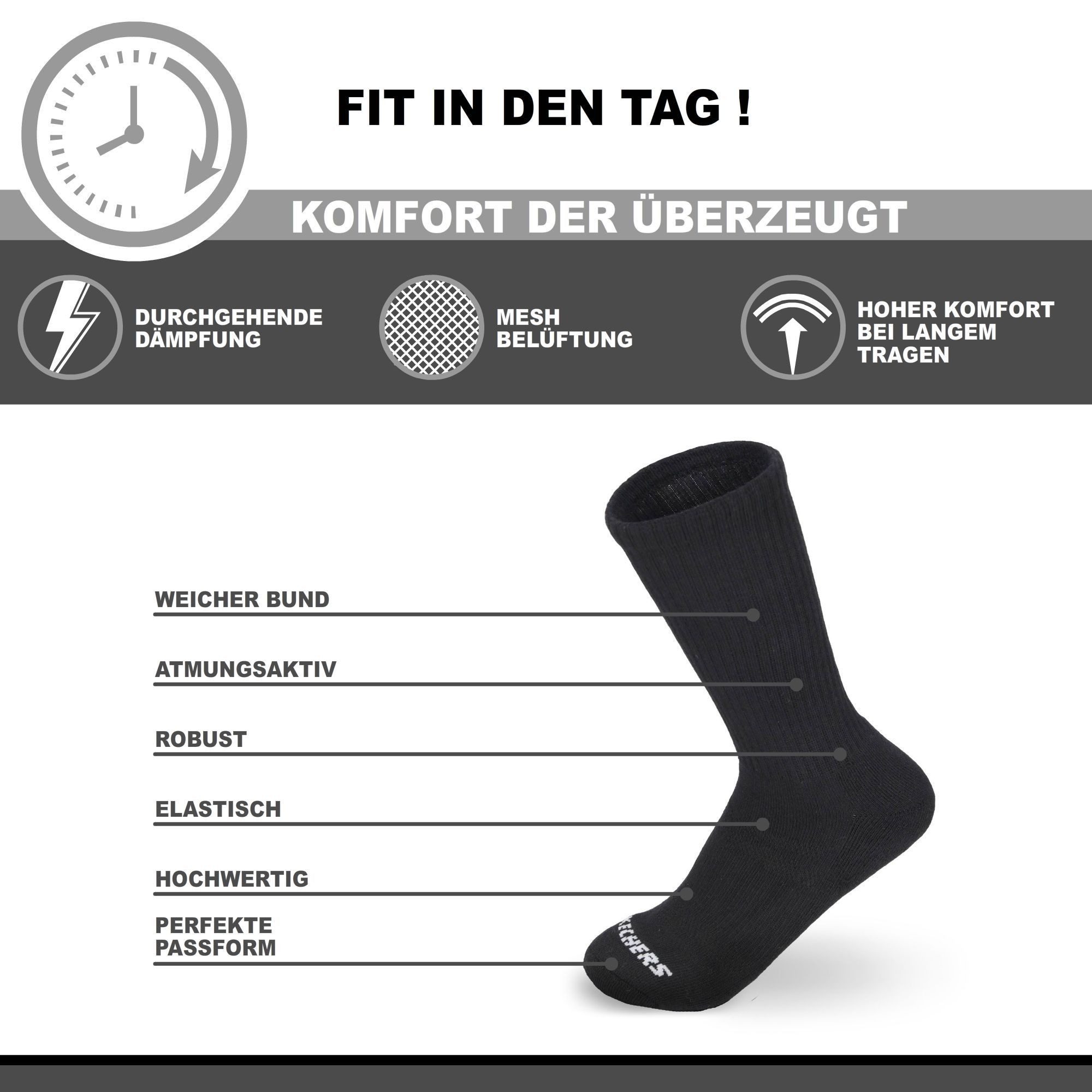 Skechers Wandersocken Herren & Damen - Atmungsaktiv und komfortabel - Robust und Langlebig (6er Pack und 12er Pack) Robustes Material und bequemer Tragekomfort - Fußgewölbe-Unterstützung
