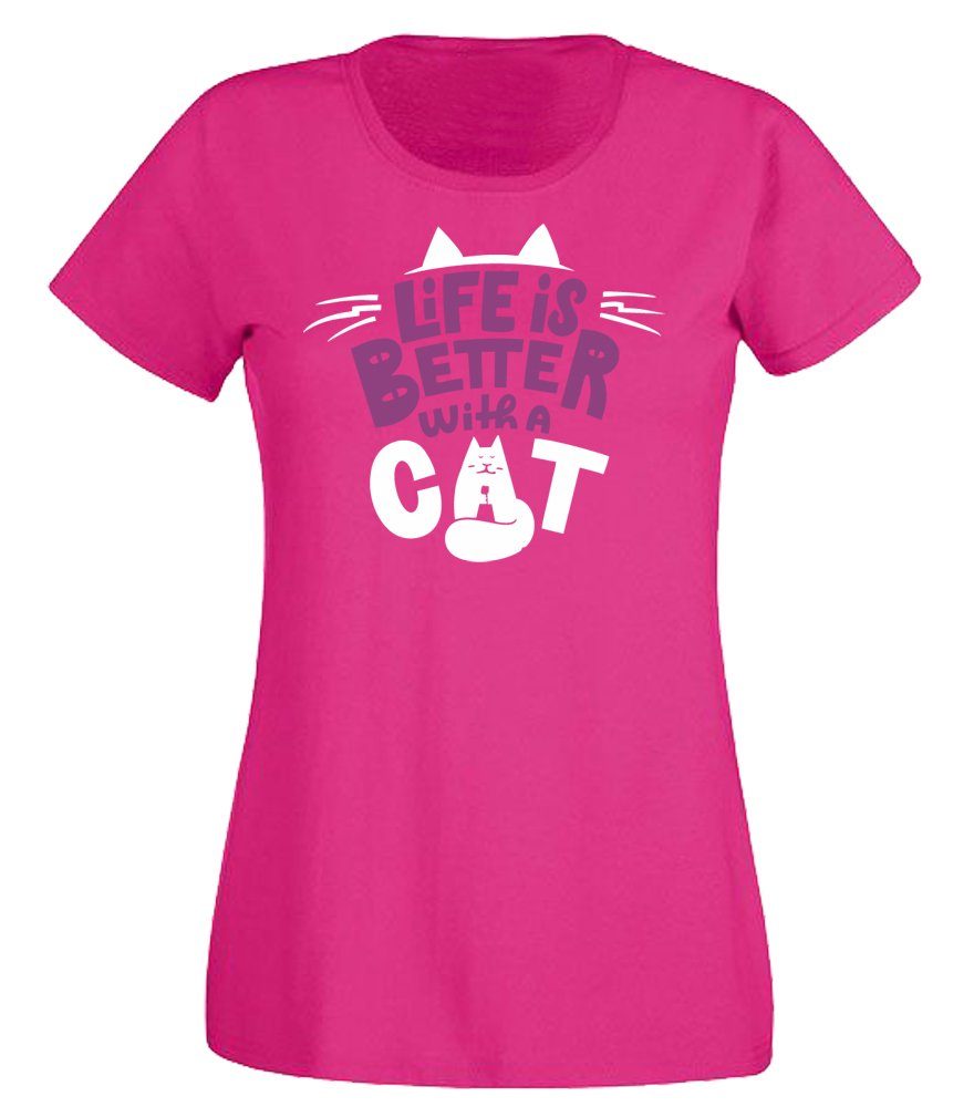 T-Shirt Damen T-Shirt - Life is better with a cat