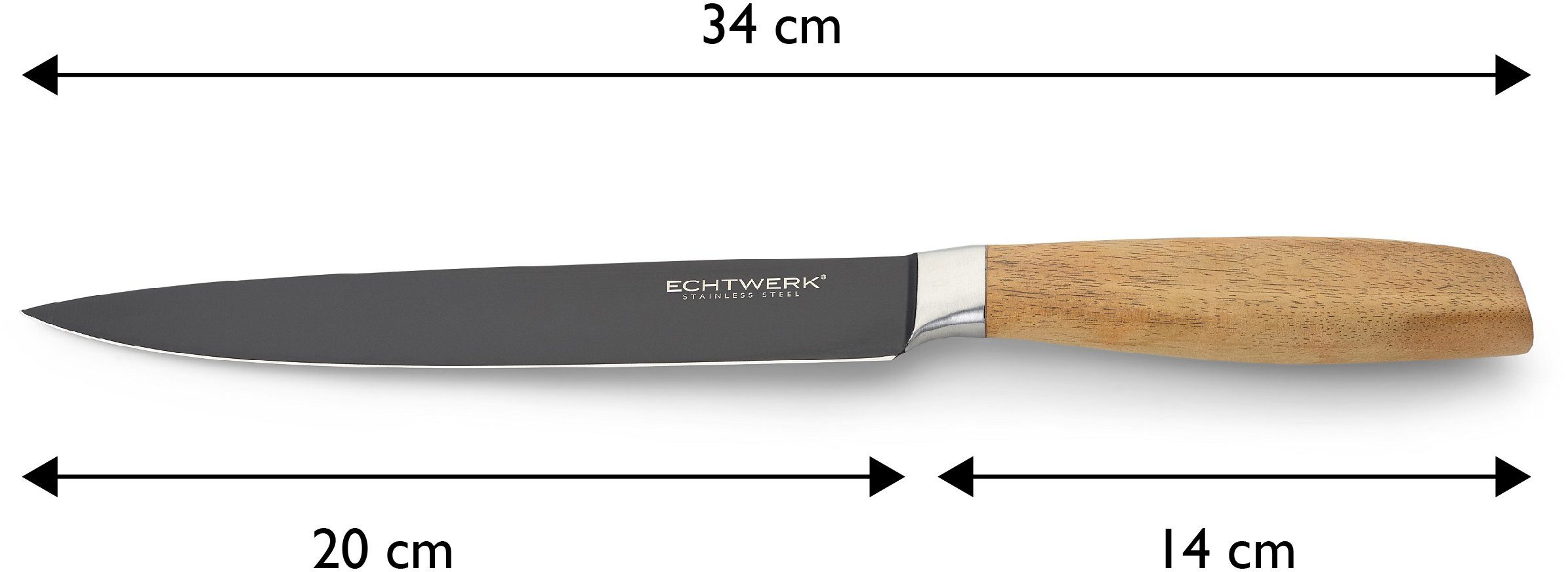 ECHTWERK Fleischmesser Classic, aus hochwertigem cm Stahl, Black-Edition, 20 Akazienholzgriff