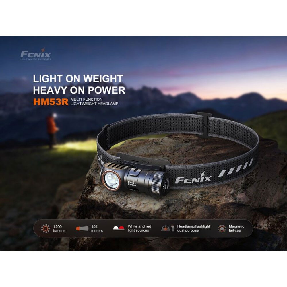 Fenix LED Stirnlampe HM53R LED Stirnlampe 1200 Lumen - Schwarze Kopflampe, via Magnet aufstellbar
