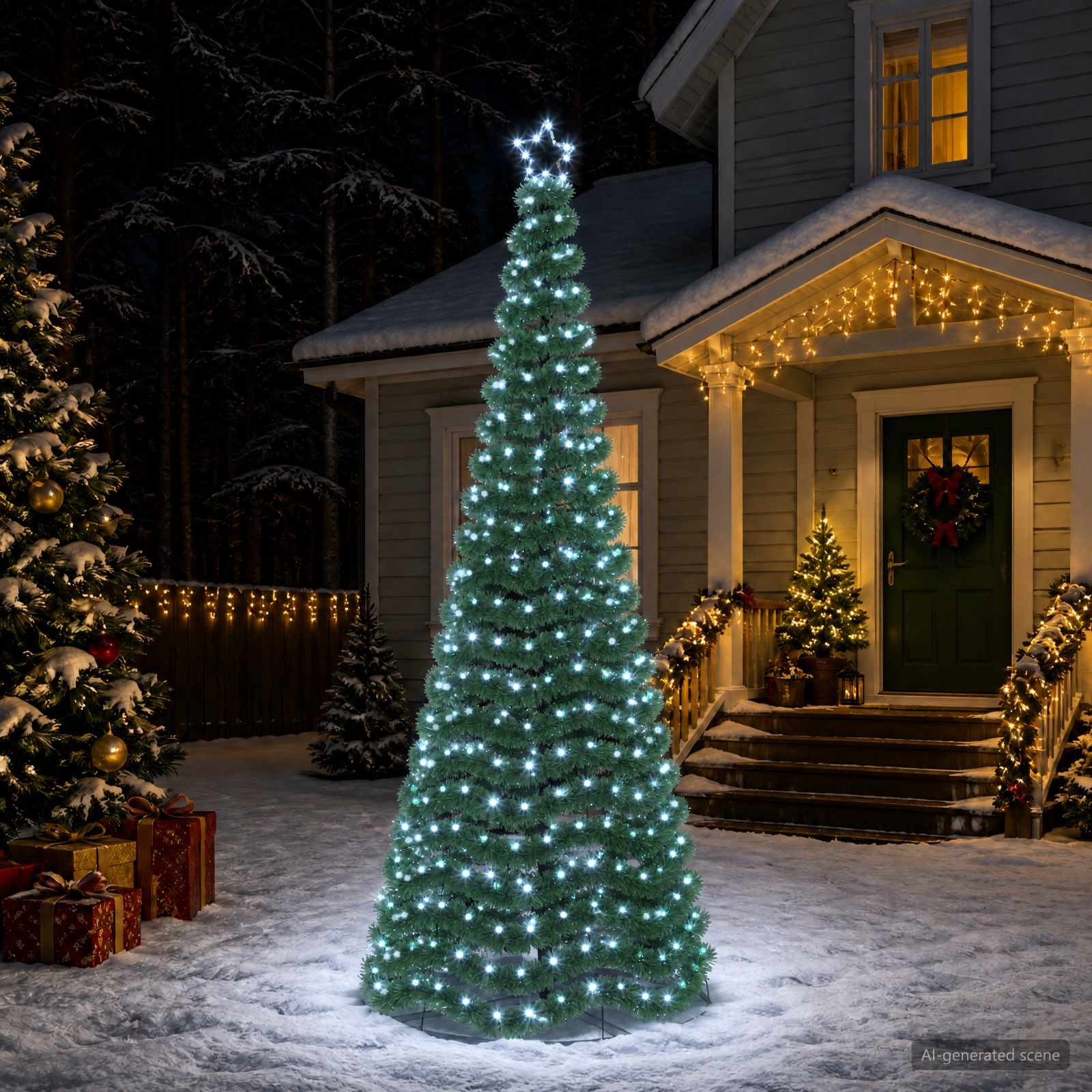 vidaXL Künstlicher Weihnachtsbaum 100 x 250 cm LED-Lametta-Weihnachtsbaum mit Ständer EKENAS 250 cm 370