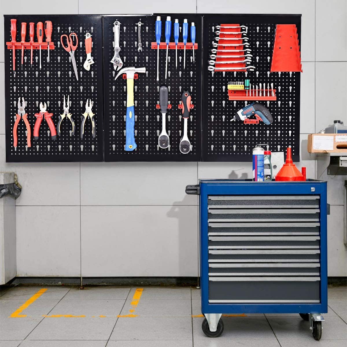 COSTWAY Lochwand, 17 tlg. Werkzeughalter-Set, 3 Lochplatten, 120x60cm