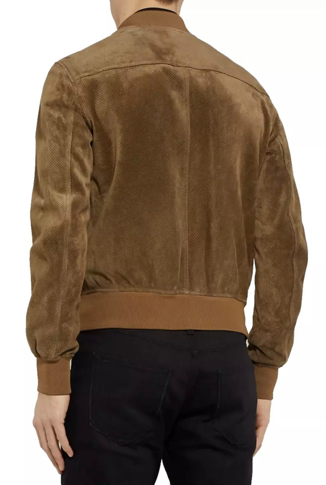 Tom Ford Lederjacke Perforierter Bomber Jacke Blouson Gerippter Saum, Druckknopfverschluss, Zwei-Wege-Reißverschluss