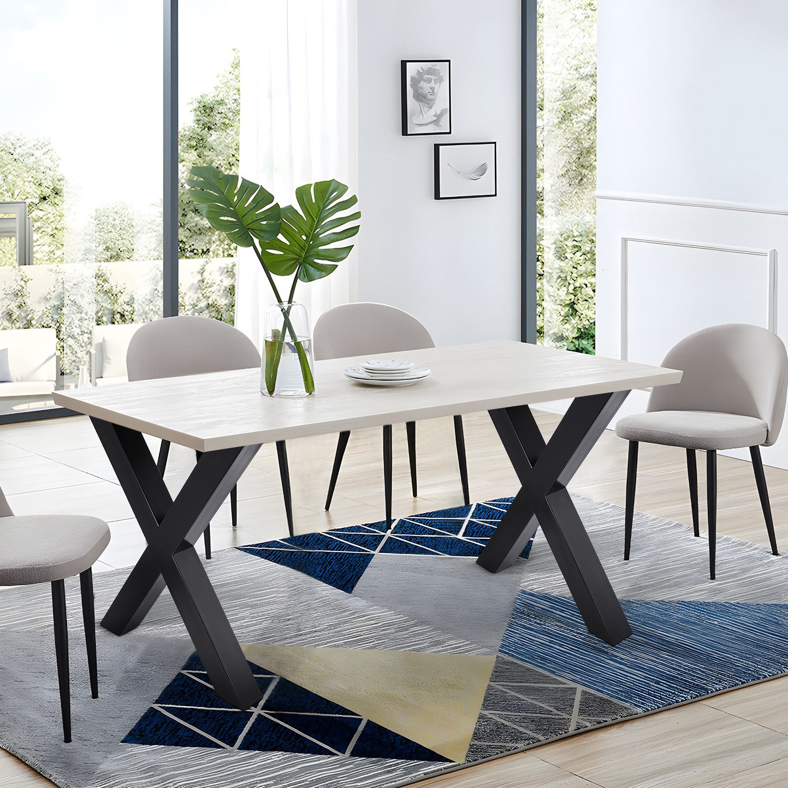 GarveeMore Tischbein Tischbein 2er Set Tischfüße X pulverbeschichtete Stahl Industriedesign, Tischgestell Kreuzgestell 60x72 cm Metall Tischkufen – Bild 2 von 2