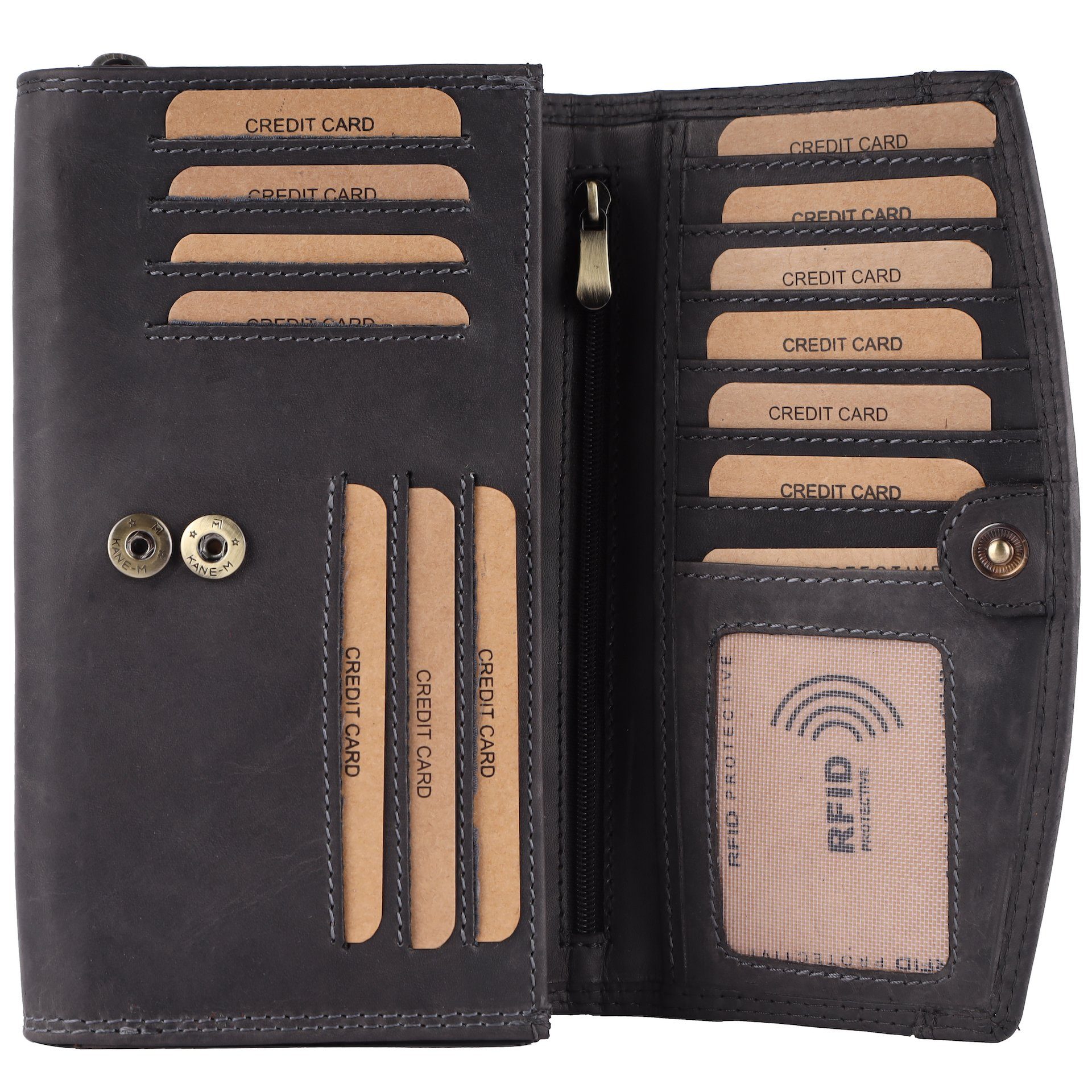 Benthill Geldbörse Damen Echt Leder XXL Großes Portemonnaie RFID Vintage Damenbörse, RFID-Schutz Kartenfächer Münzfach Reißverschlussfach – Bild 3 von 5