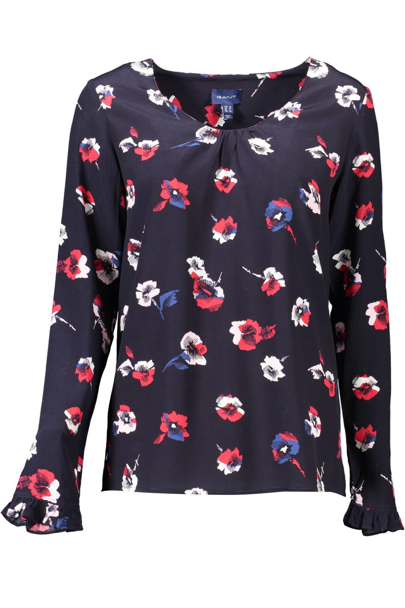 Gant Strickpullover Eleganter Damenpullover Blau: Langarm, V-Ausschnitt, mit Logo